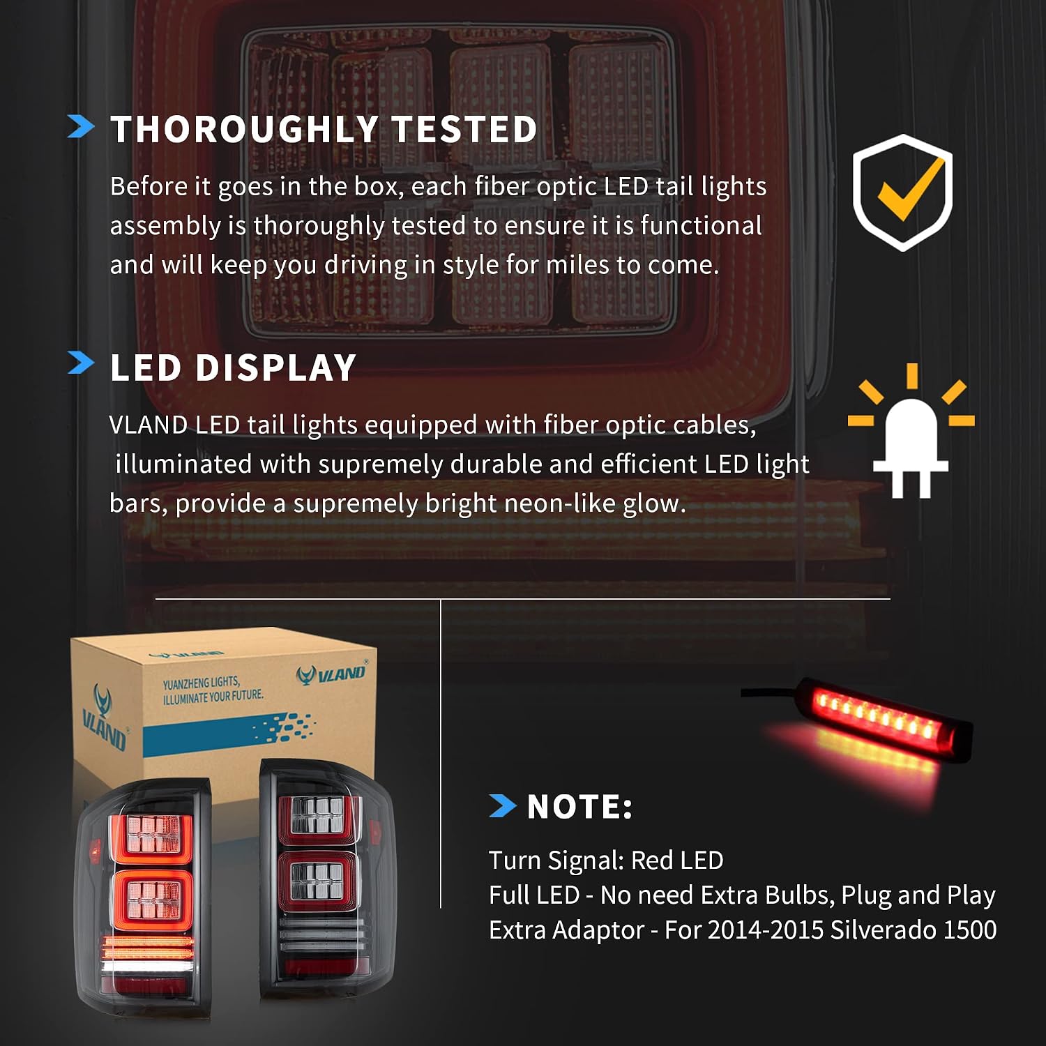 VLAND Led Tail Lights Compatible with Silverado 1500 2500HD 3500HD 2014-2018 Pickup Truck w/Red Turn Signal and Running Light, Clear Lens