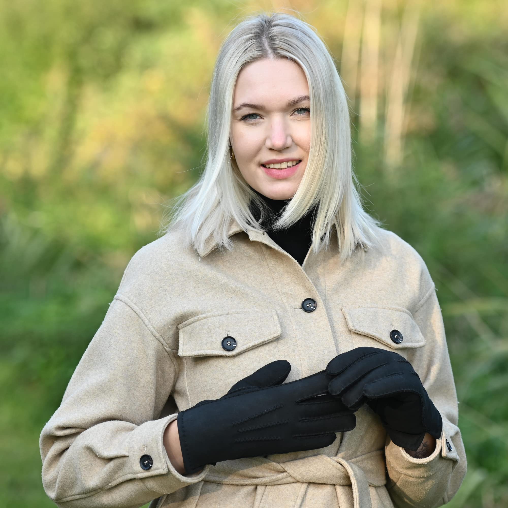 Lammfell Handschuhe für Damen - 100% Lammfell - warme Winterhandschuhe - Farben: schwarz und braun - verschiedene Größen - eleganter Damenhandschuh
