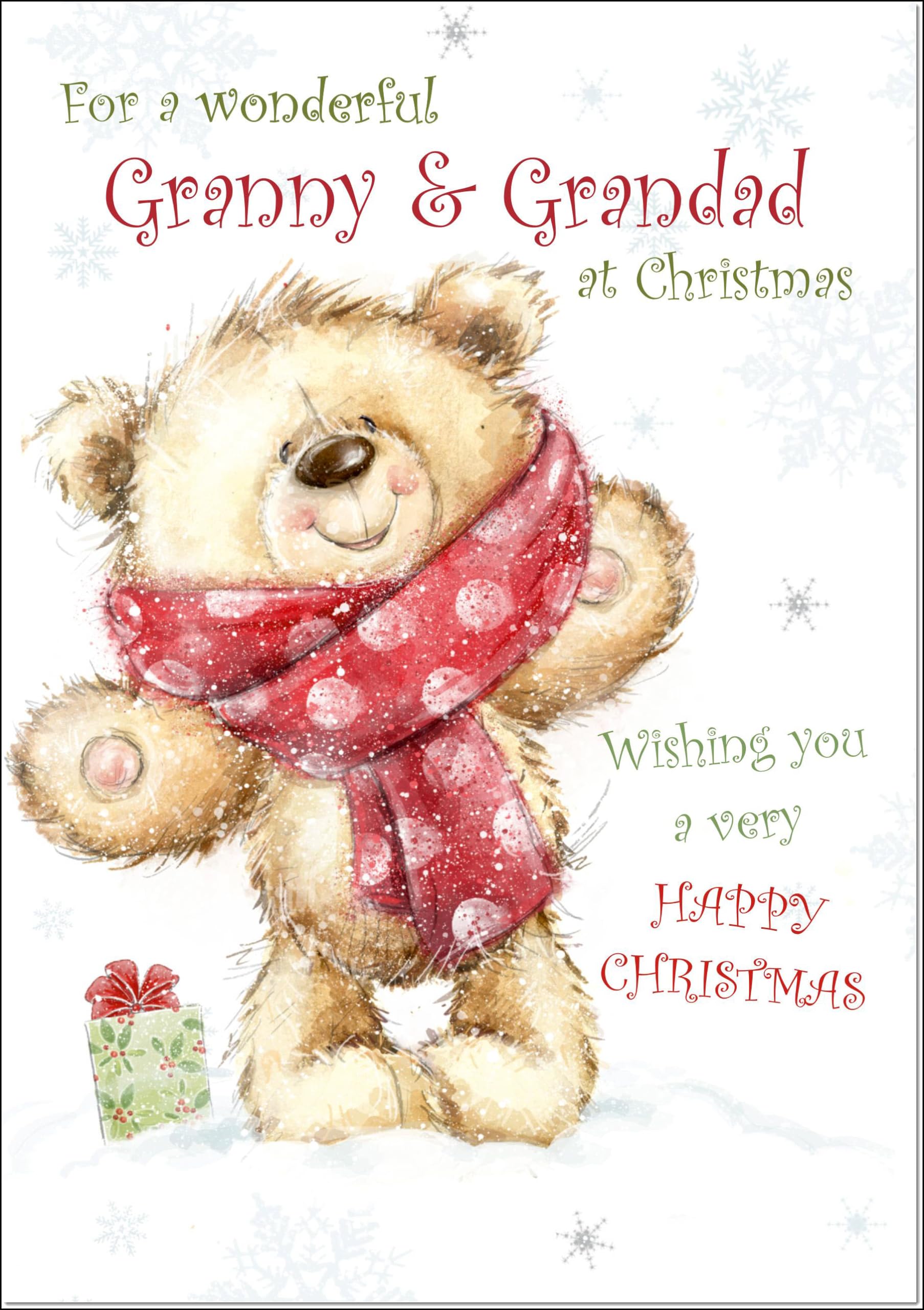 doodlecards Granny and Grandad Christmas Card Teddy Bear With Red Scarf Large A4 Size Christmas Card for Granny & Grandad with Plain Envelope — image 1