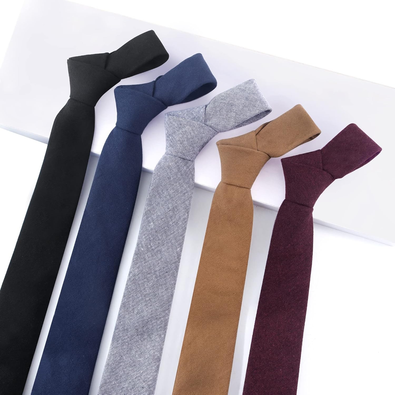 HOULIFE Ties for Men, Solid Mens Tie, Cotton Stripe Skinny Ties for Men, Slim Men’s Neckties for Wedding Party - Image 5
