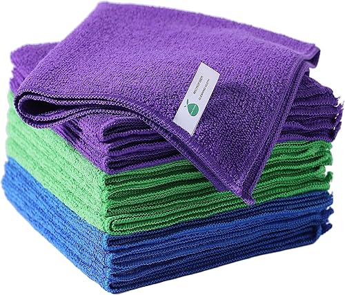 GREEN POMELO Paquete de 12 toallas de cocina, paños de limpieza de microfibra de 10.58 ozm, toallas de cocina reutilizables y lavables, sin pelusas,