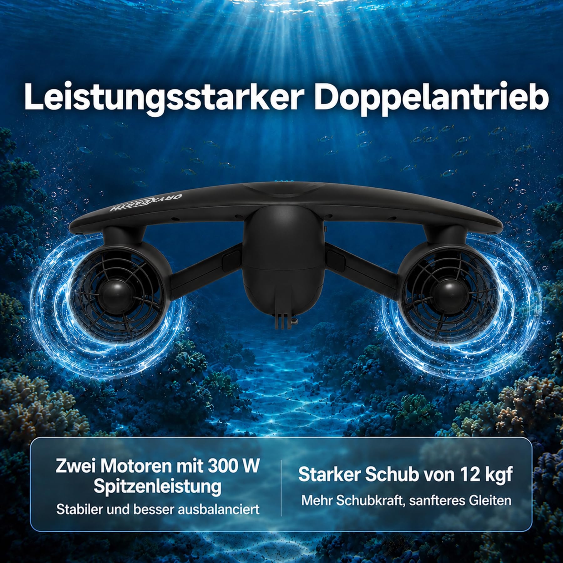 Oryxearth Doble Motor Scooter Submarino, 50 m, profundidad, 2 velocidades ajustables, soporte para cámara de acción, alerta de batería baja, scooter marino impermeable con seguridad infantil para