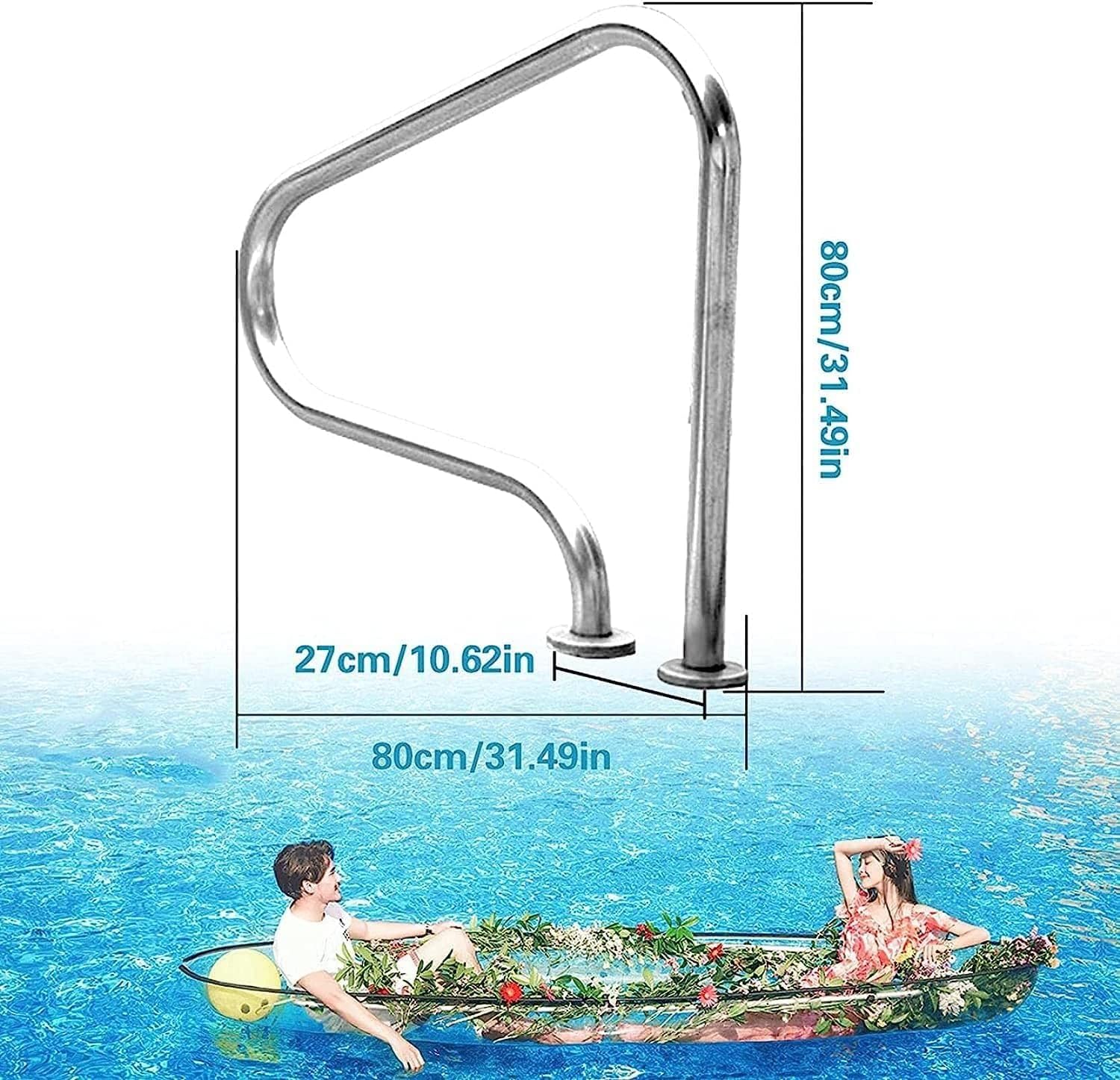 Swimming Pool Safety Hand Rail Pool Handrails Pool Handrail Swimming Pool Hand Rail Ladder Step Handrail 31.49" x 31.49" x 10.62" Stainless Steel Perfect Handle Swimming Pool Stair
