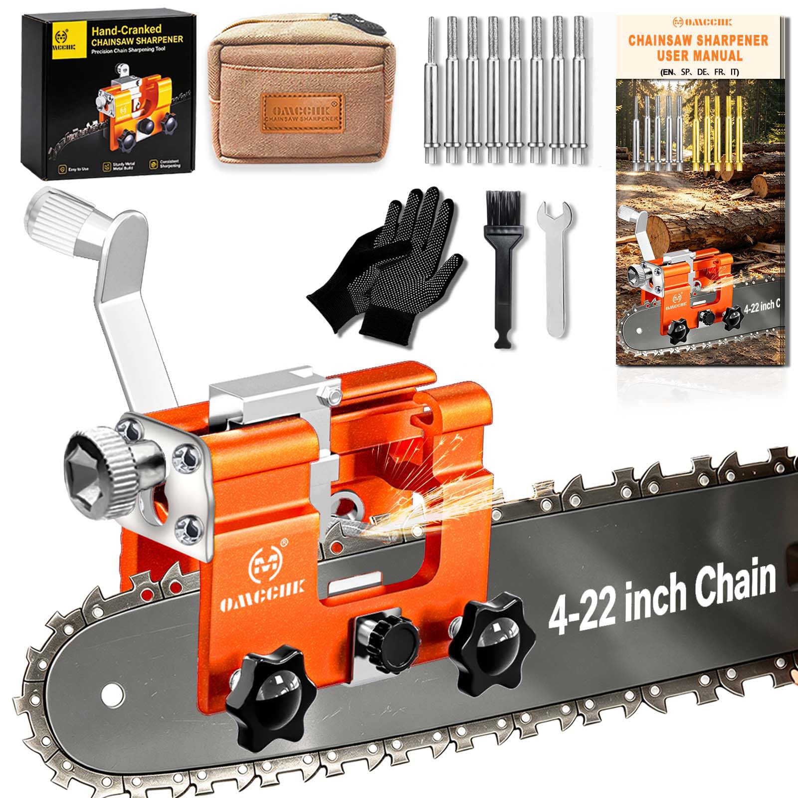 Chainsaw Sharpener, 8 Tungsten Bits &amp; Çarry Bag,Blush for 4-22" Saw Chains