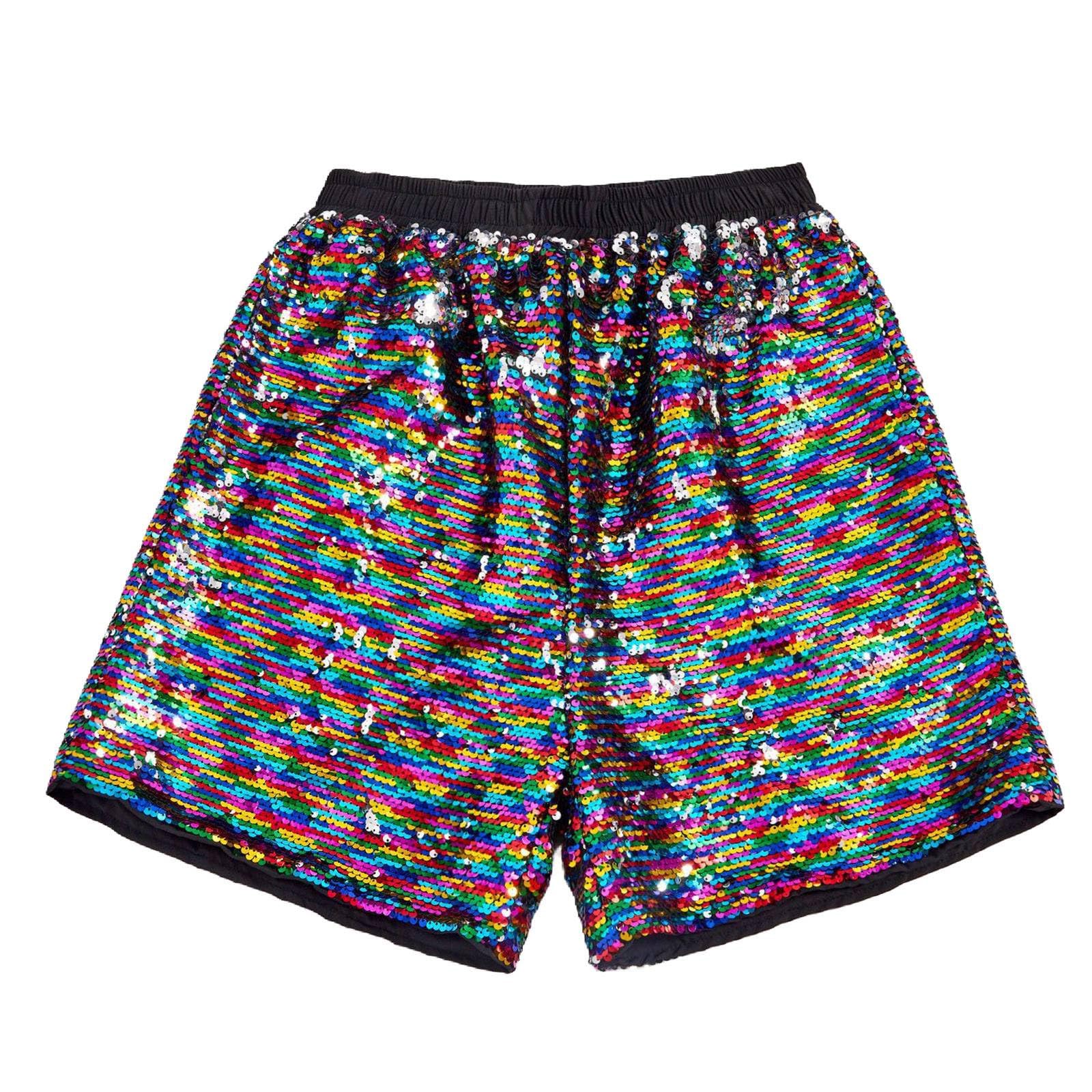 Generisch Calzoncillos tipo bóxer para hombre, con lentejuelas, brillantes, cintura elástica, holgados, para el tiempo libre, para verano, danza, carnaval, cintura alta, disfraz de carnaval