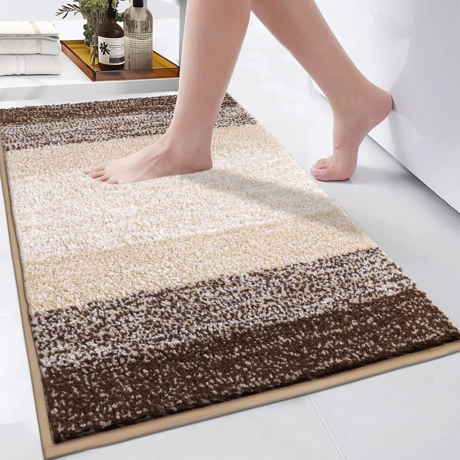 Enyhom Bath Mats Non Slip Washable Bathroom Mat Rug (Coffee, 50 x 80 cm)