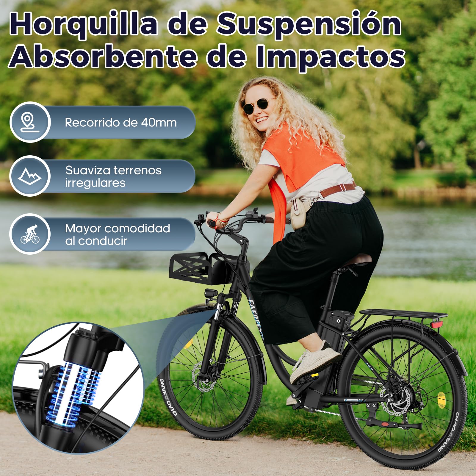 Fafrees Bicicleta Eléctrica, Bici Urbana Eléctrica de 250 W, Batería de 36 V/25 Ah, Bici Eléctrica de 26" para Adultos, Alcance 160 KM, F26 Lasting