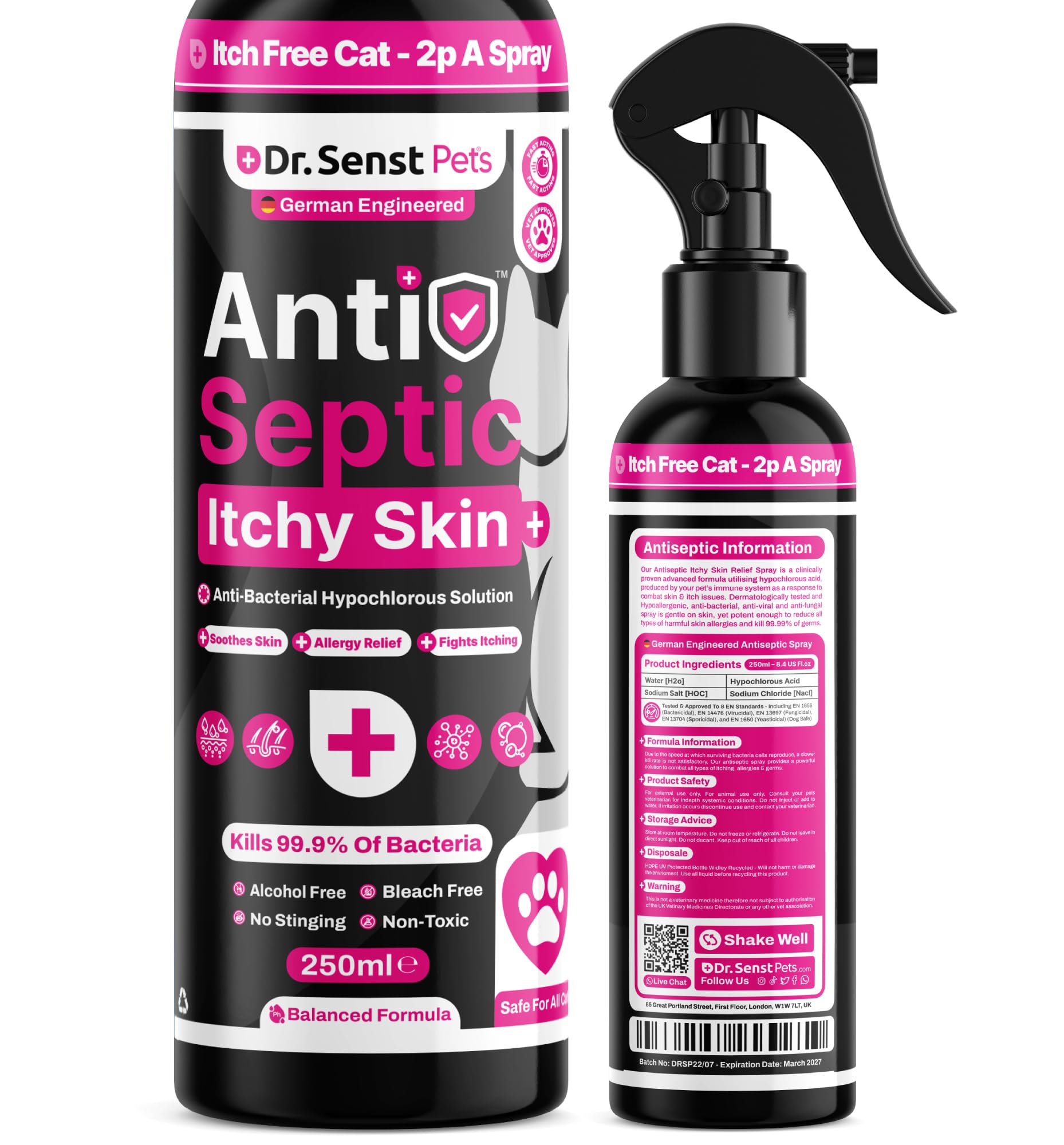 Dr. Senst Cat Itchy Skin Relief Spray | Stop Cat Itching & Scratching | Vet Approved | Cat Skin Irritation Treatment | Cat Allergy Relief | No Need Antibiotics For Cats | Essential Pet First Aid Kit