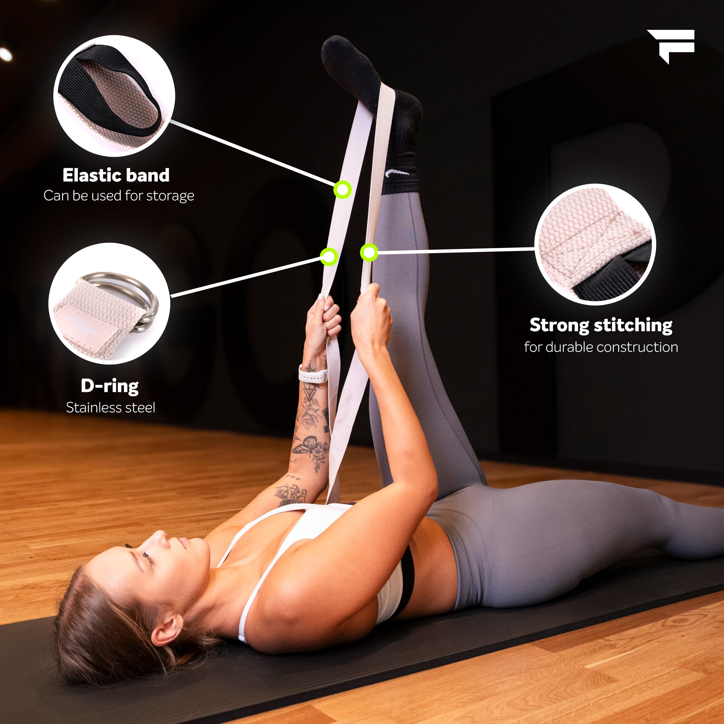 Fizyo Bawełniany Pasek do Jogi, Pilatesu, Fitnessu, Regulowany z Metalową Klamrą D, 100% Bawełny, Długi 240 cm, Idealny do Rozciągania i Trzymania Pozycji, dla Początkujących i Zaawansowanych