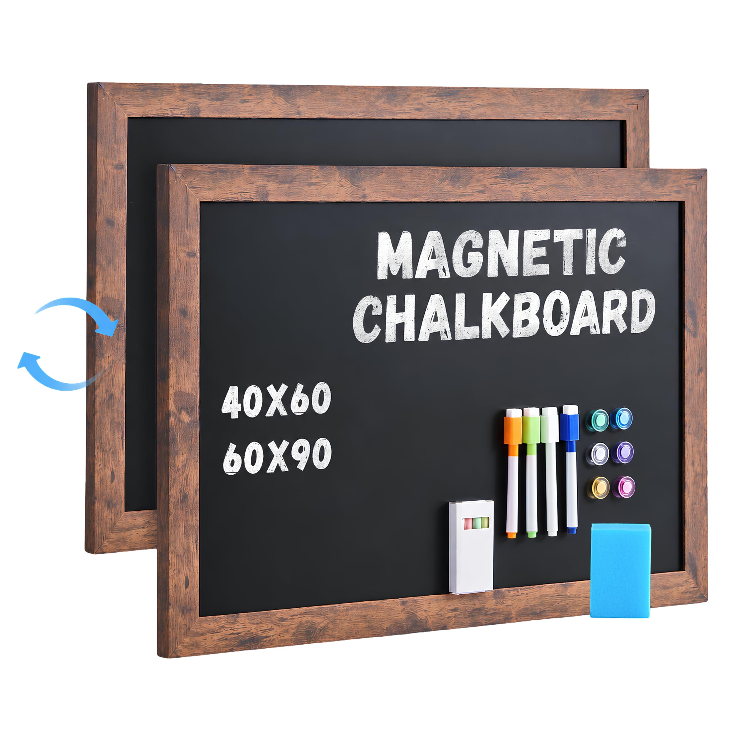 DoorBoard Double-Sided Magnetic Chalkboard, 60X90cm Wall Mounted Magnetic Notice Board | Blackboard with Wooden Frame, Includes Liquid Chalks, Chalks, Magnets and Eraser