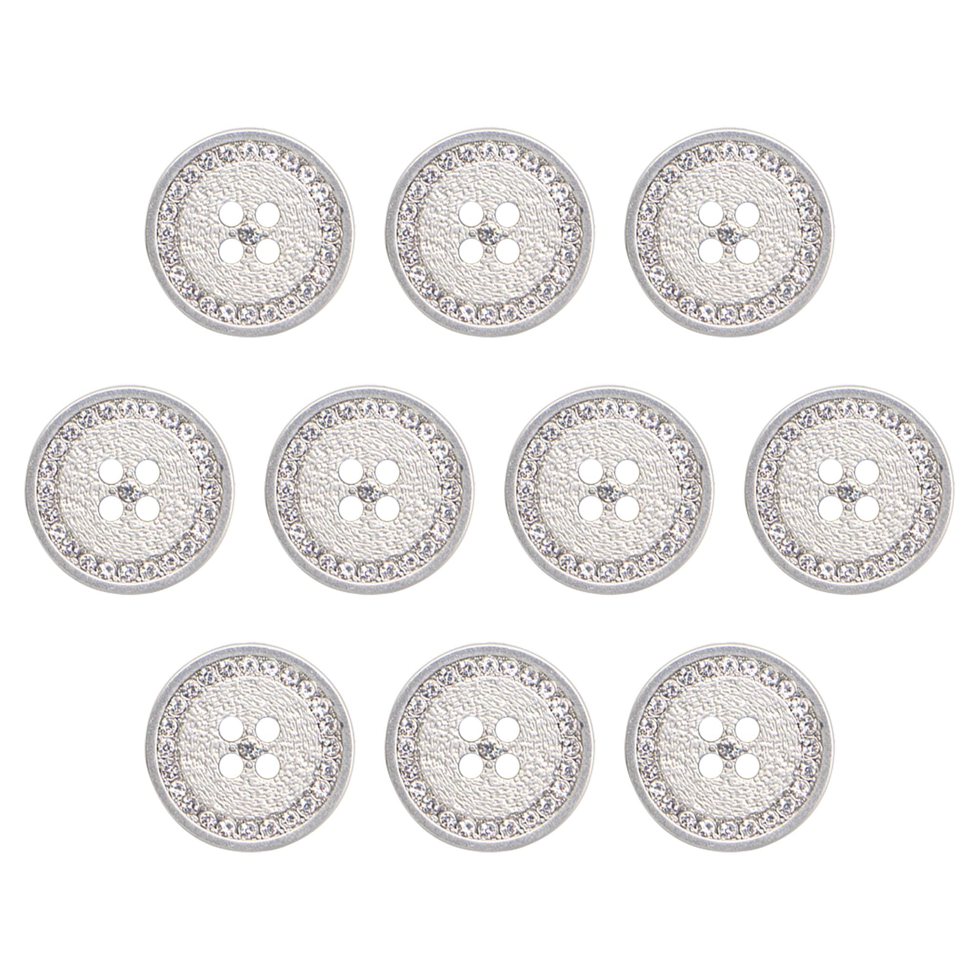 ftiemlovde 10 Pcs Large Crystal Buttons Silver Metal 4 Hole Sewing for Cardigans Blazers, Shirts, Crafting (A10S 20 mm)