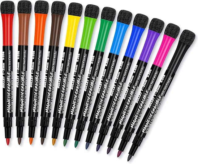 APOGO Whiteboard Pens Whiteboard Markers 12 Colours Magnetic White Board Markers Erasable, Dry Wipe Markers White Board Pens Kids, White Board Markers for School Lectures and Office Accessories
