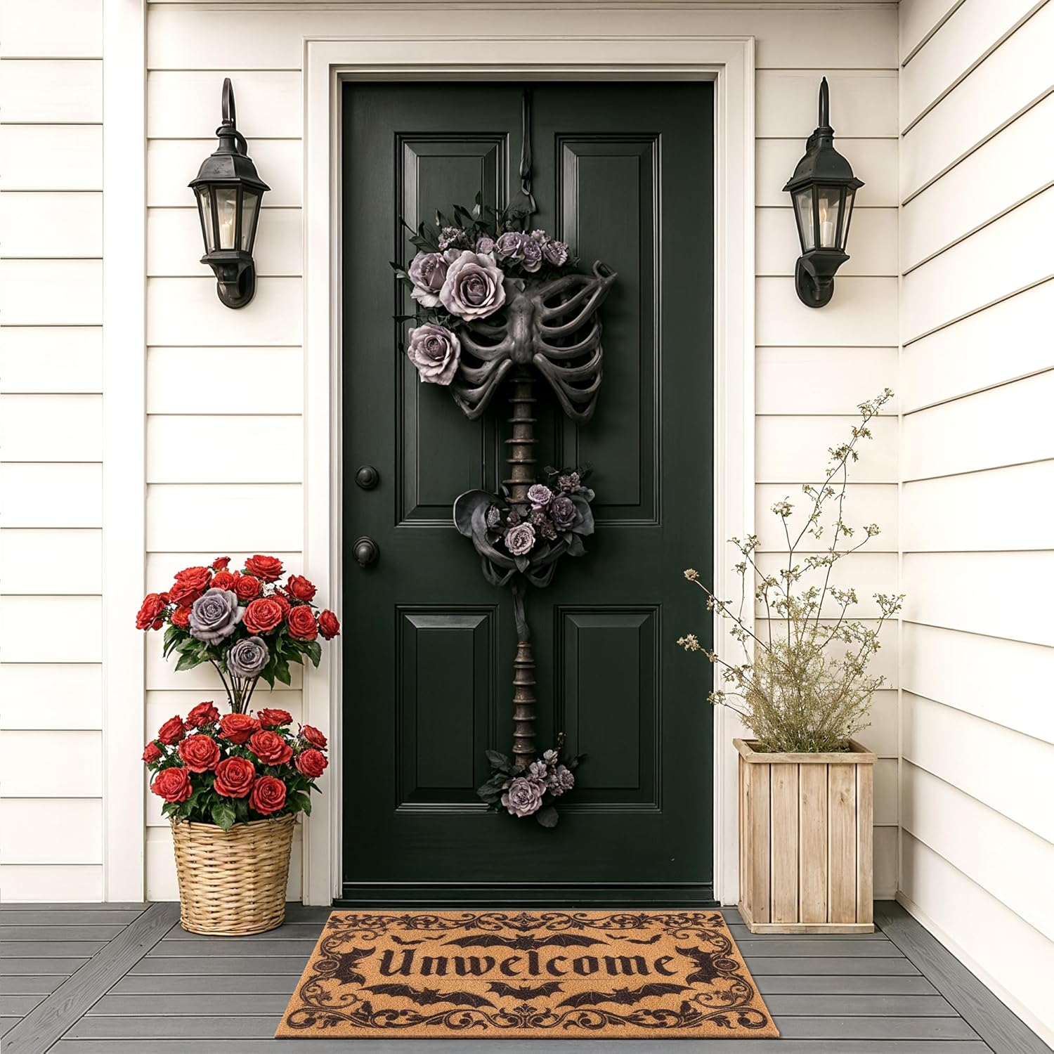Gothic Bat Door Mat for Front Door, Doormat Outside Entrance with Unwelcome Design, Gothic Decor for Porch and Entryway, Indoor Outdoor Use, 17'' x 29.5'' - Brown