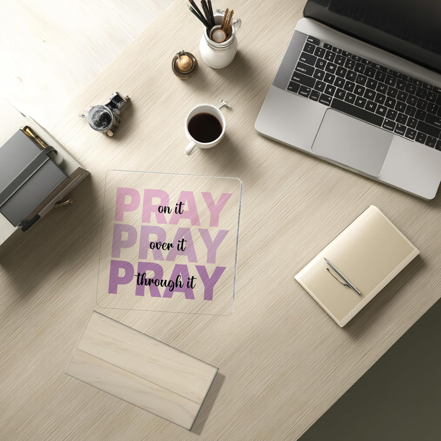 Purple Decor Gifts for Women,Pray on it Acrylic Desk Sign,Inspirational Christian Gifts for Office Shelf Home Living Room Desk Decor image 4