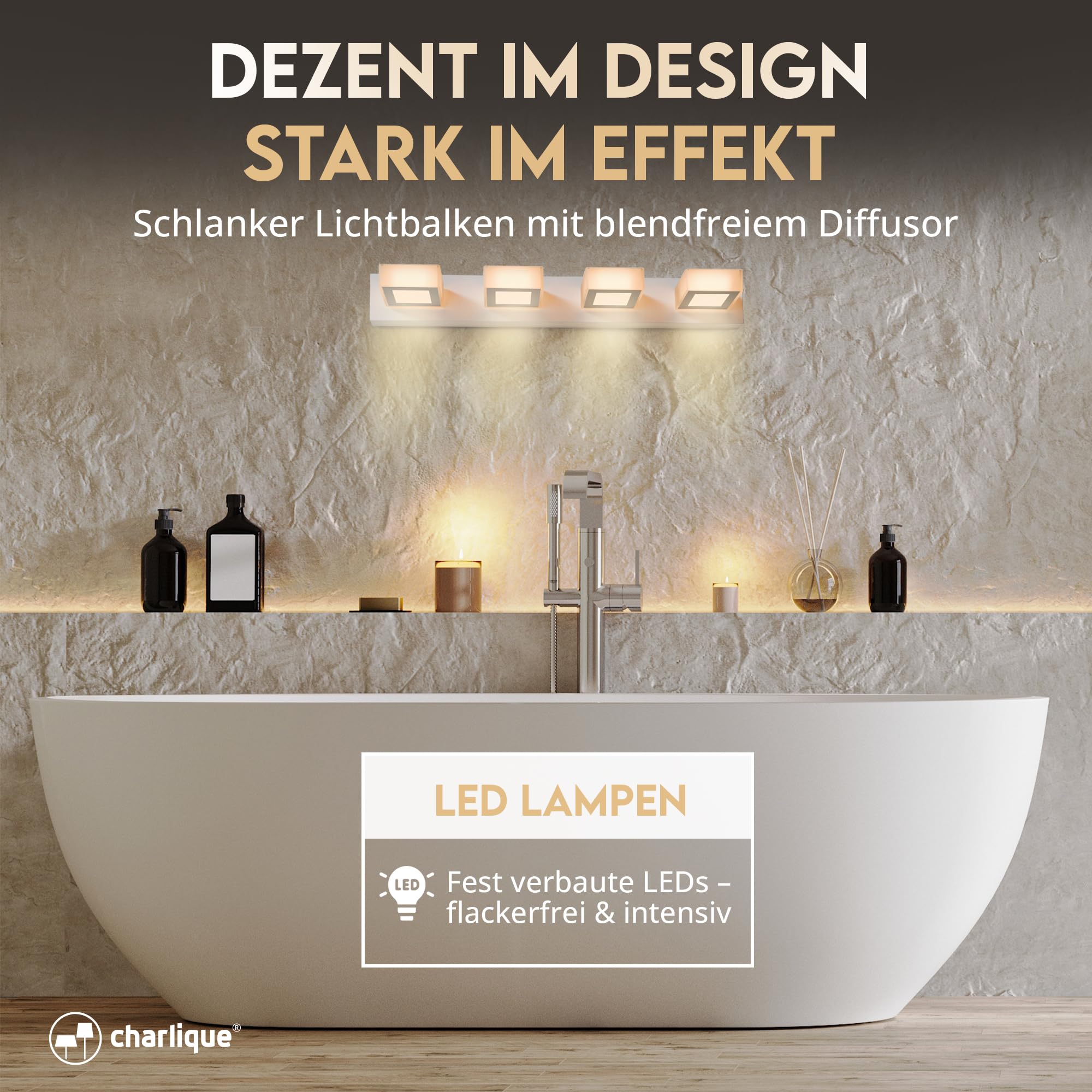 luz baño para espejo - aplique espejo baño Mirror Light, 60 cm, blanca, luz baño pared LED para baño, aplique baño, lampara pared para interiores, lámpara con luz cálida, 2700 Kelvin