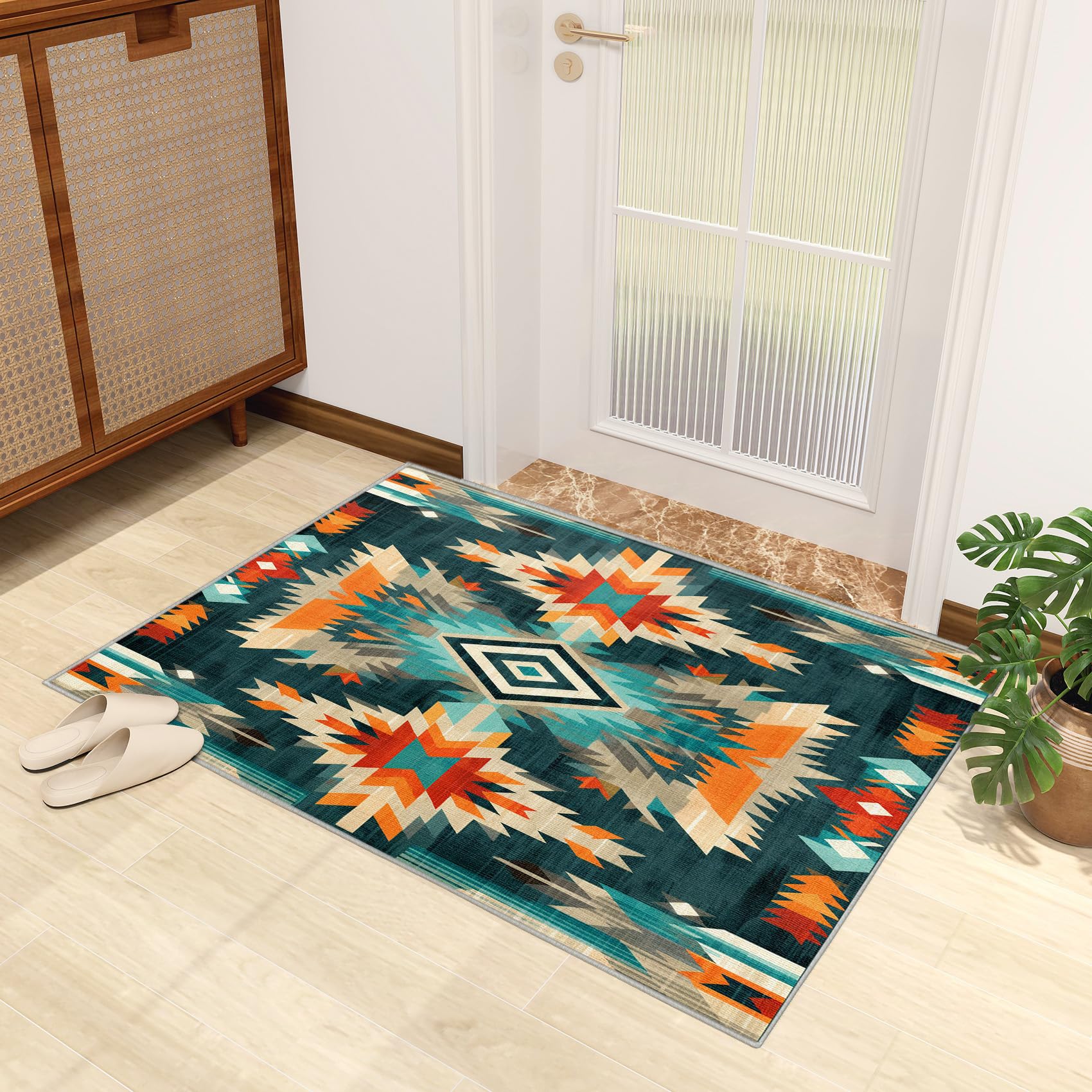 Générique Tapis Mexicain Azteque - Tapis Aztèque, Grand Tapis Salon Chambre Southwest, Moquette Antidérapant et Lavable en Machine, Tapis de Sol Interieur Doux à Poil Ras, 160x230 cm