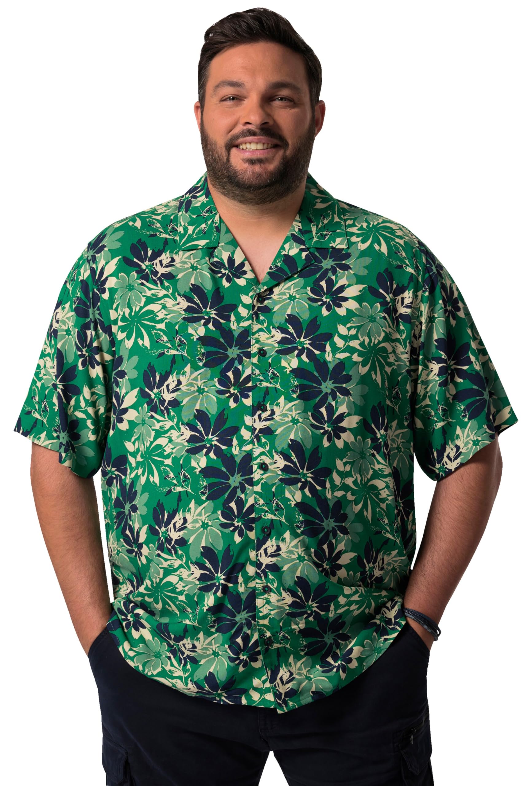 Men Plus Herren große Größen Übergrößen Menswear L-8XL Hemd, Halbarm, floraler Druck, Cuba-Kragen 832402