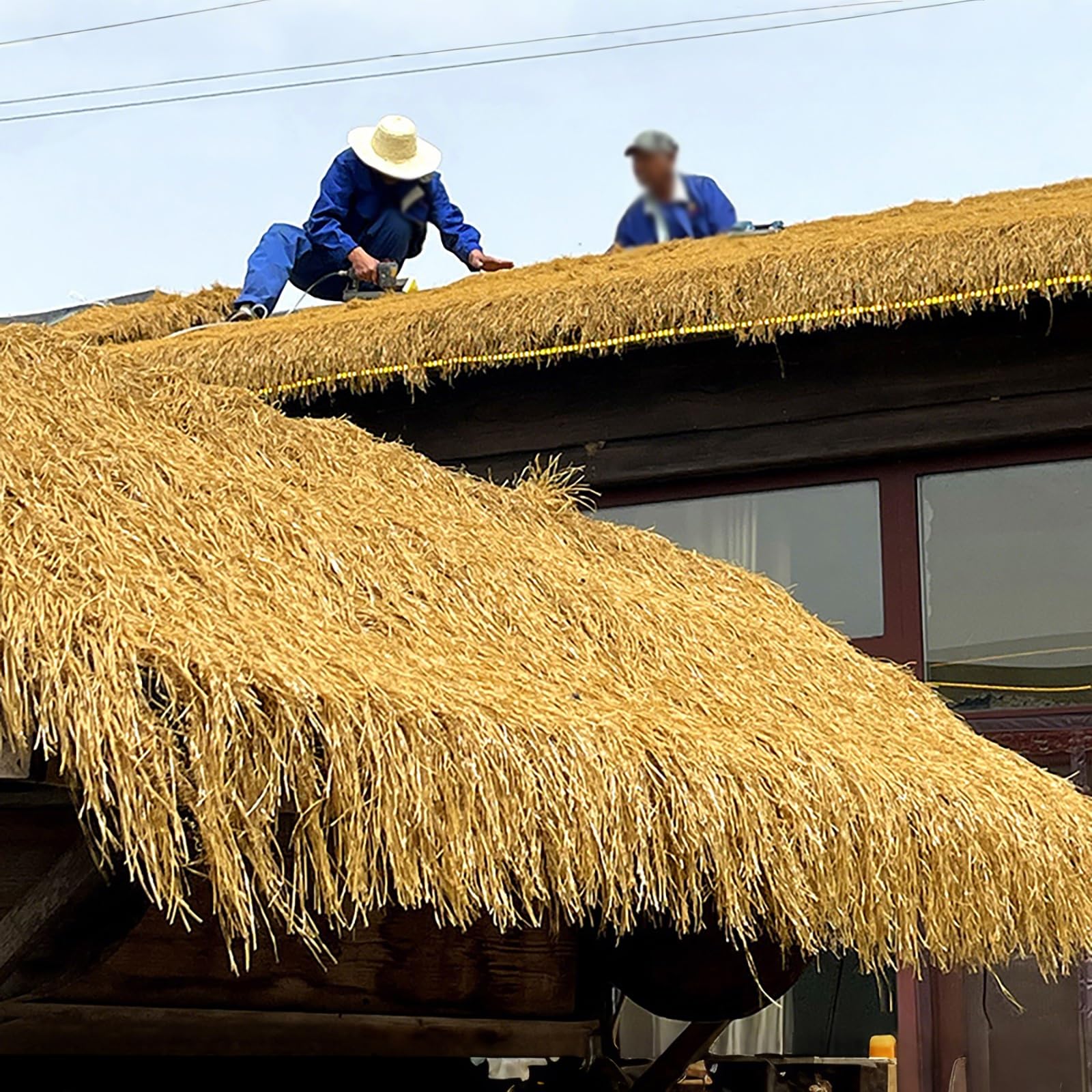 Generisch Synthetisches Strohdach, wasserdichte synthetische Strohdachrolle, gelbe mexikanische Palmgrasabdeckung für Hütte, Gartenparty, Zaundekoration (1x18m/39,4x708,7in)