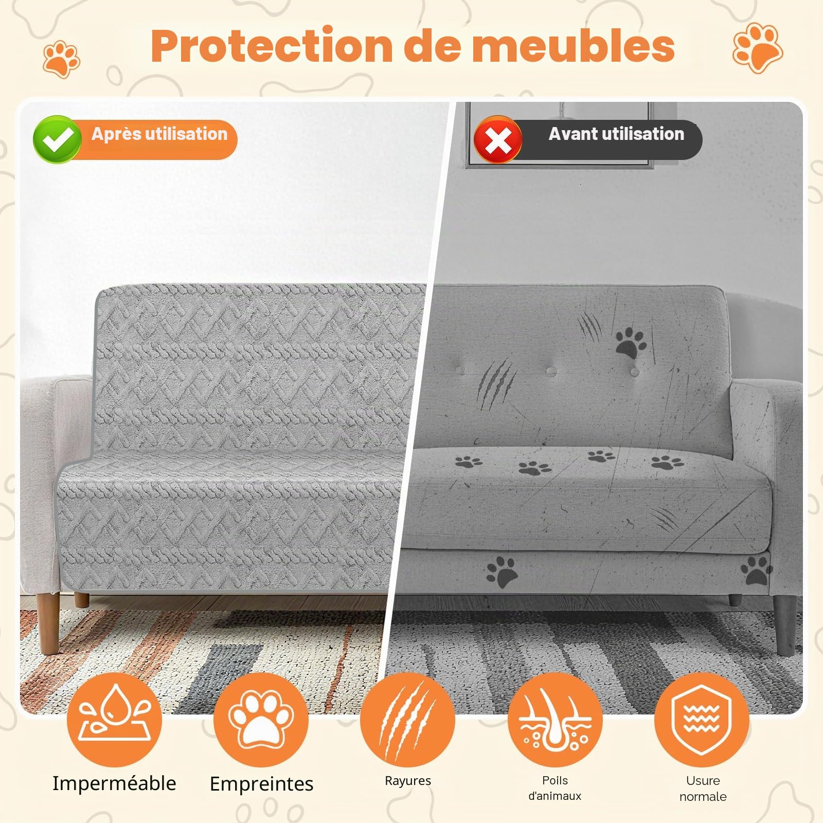 Couverture Chien 100x75cm, Tissu Flannel Imperméable, Moelleux et Chaud Couverture pour Chien, pour Chien Moyen et Grand, Lavable en Machine, Protection Canapé, Réversible (Gris)