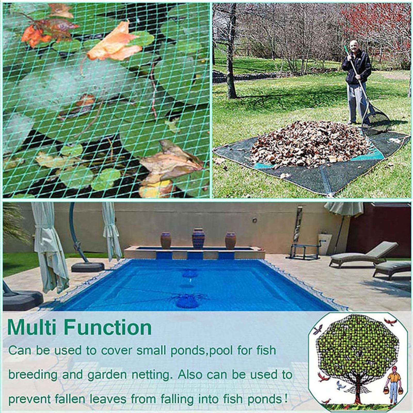 Rete protettiva per uccelli di alta qualità, robusta rete da giardino, 3 x 10 m, dimensioni 1,5 x 1,5 cm, copertura per foglie e laghetti, rete da pesca, pollame e animali selvatici, versatile per uso
