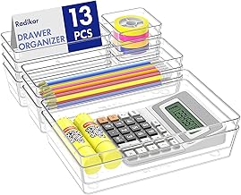 Set of 13 Clear Plastic Drawer Organizers, Storage Bins with 4 Sizes for Bathroom, Dressing Table, Kitchen, Office, Stationery, Cosmetics, Jewellery
