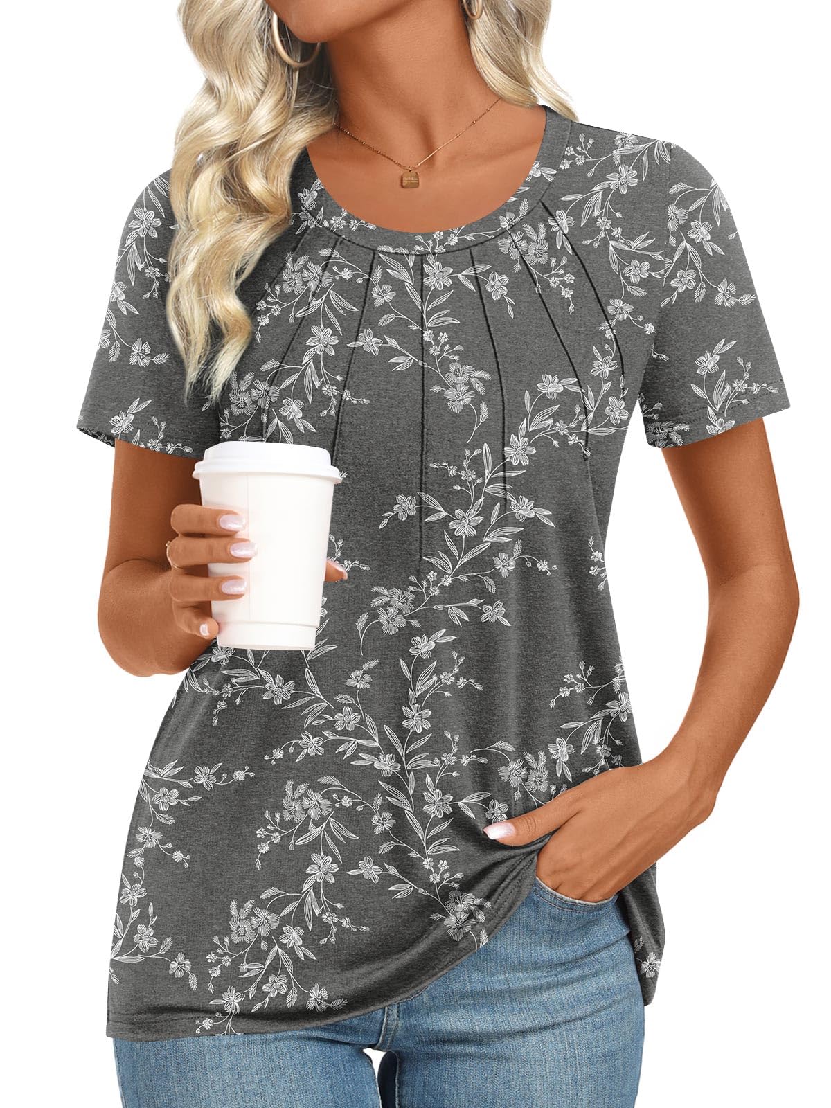 Addtoo Womens 2025 Tunic Summer Casual Tops Short Sleeve Blouses Crewneck Fashion Tshirts M-3XL