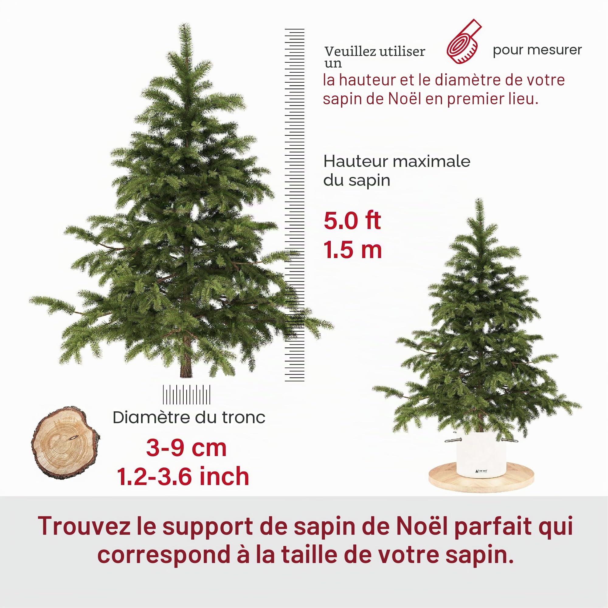 Tree Nest Pied de Sapin de Noël Support Pied de Sapin avec Réserve d'eau - Moonlight Christmas Tree Stand pour Sapin jusqu'à 2m, Tronc de 3 à 9 cm Blanc