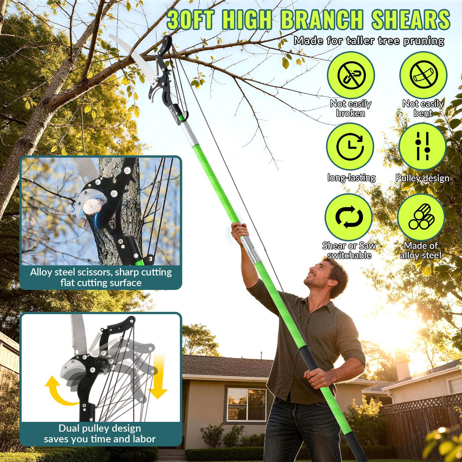 Scie à Élaguer Télescopique, Scie avec Manche Télescopique 9m,Coupe Branche Telescopique,Outils de Jardin pour Palmiers, Arbustes et Grands Arbres