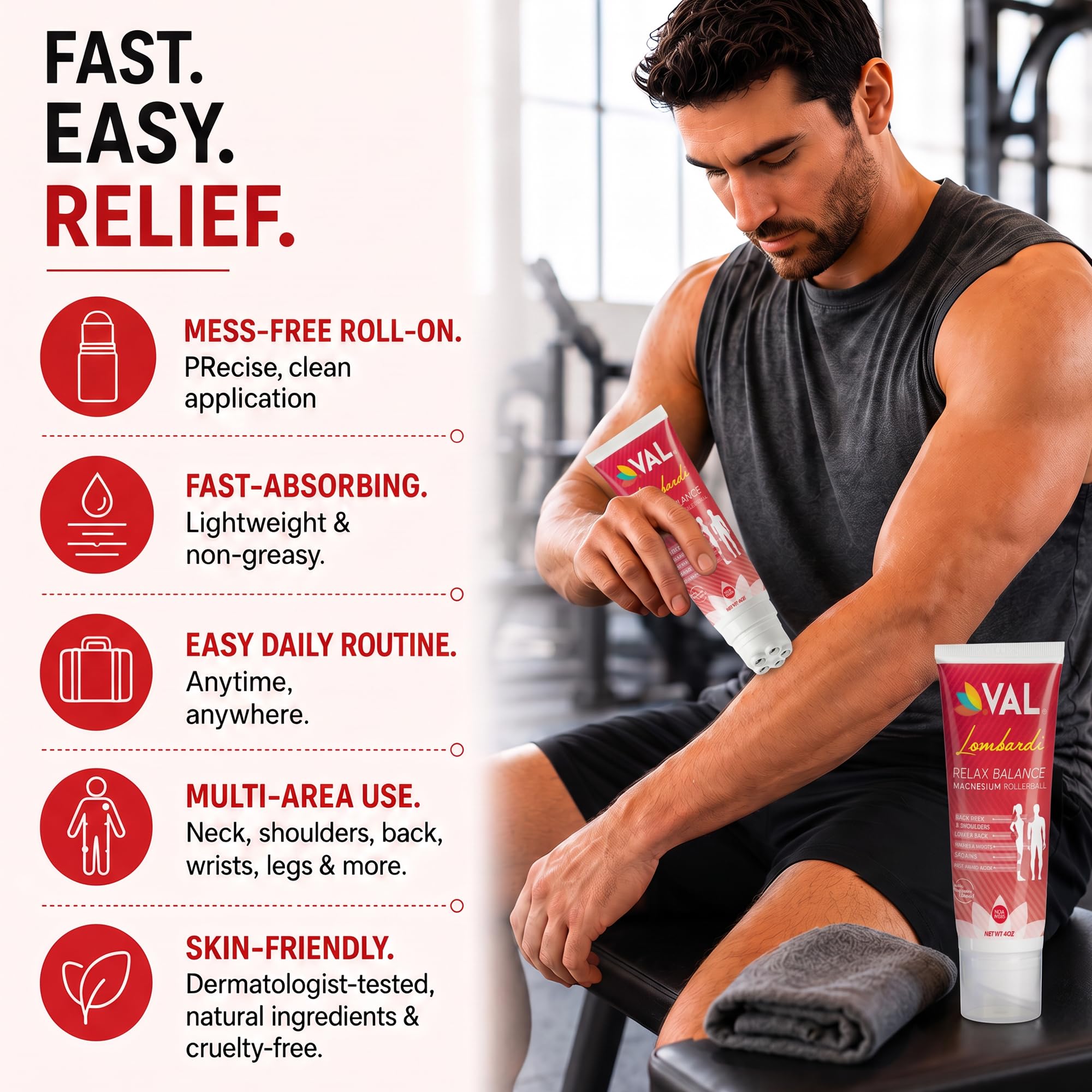 VAL Lombardi Relax Balance Magnesium Rollerball | Zechstein Magnesium + Herbal Extracts | Joint & Muscle Relief for Neck, Back, Legs | No Mess, Non-Greasy | 4oz — Amazon image 2