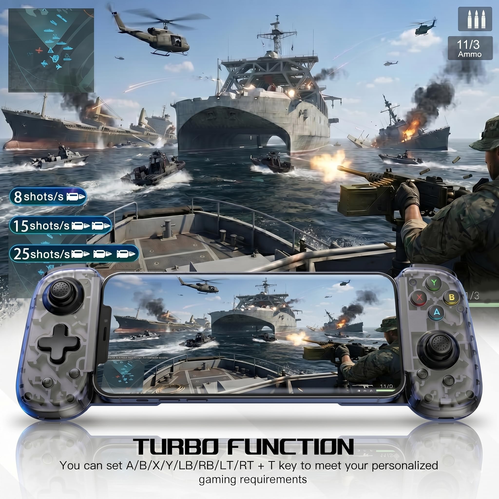 Megadream Controller di gioco mobile USB-C cablato e wireless per iPhone, telefoni Android USB-C, PC, interruttore, supporta Xbox/PS/Steam Remote Play e Cloud Gaming, joystick effetto Hall, Turbo