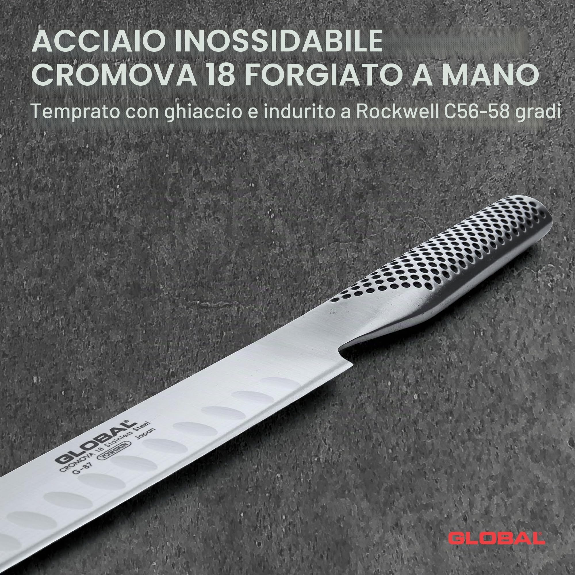 Global G-87 Coltello salmone/prosciutto-Lama 27 cm, alveolato