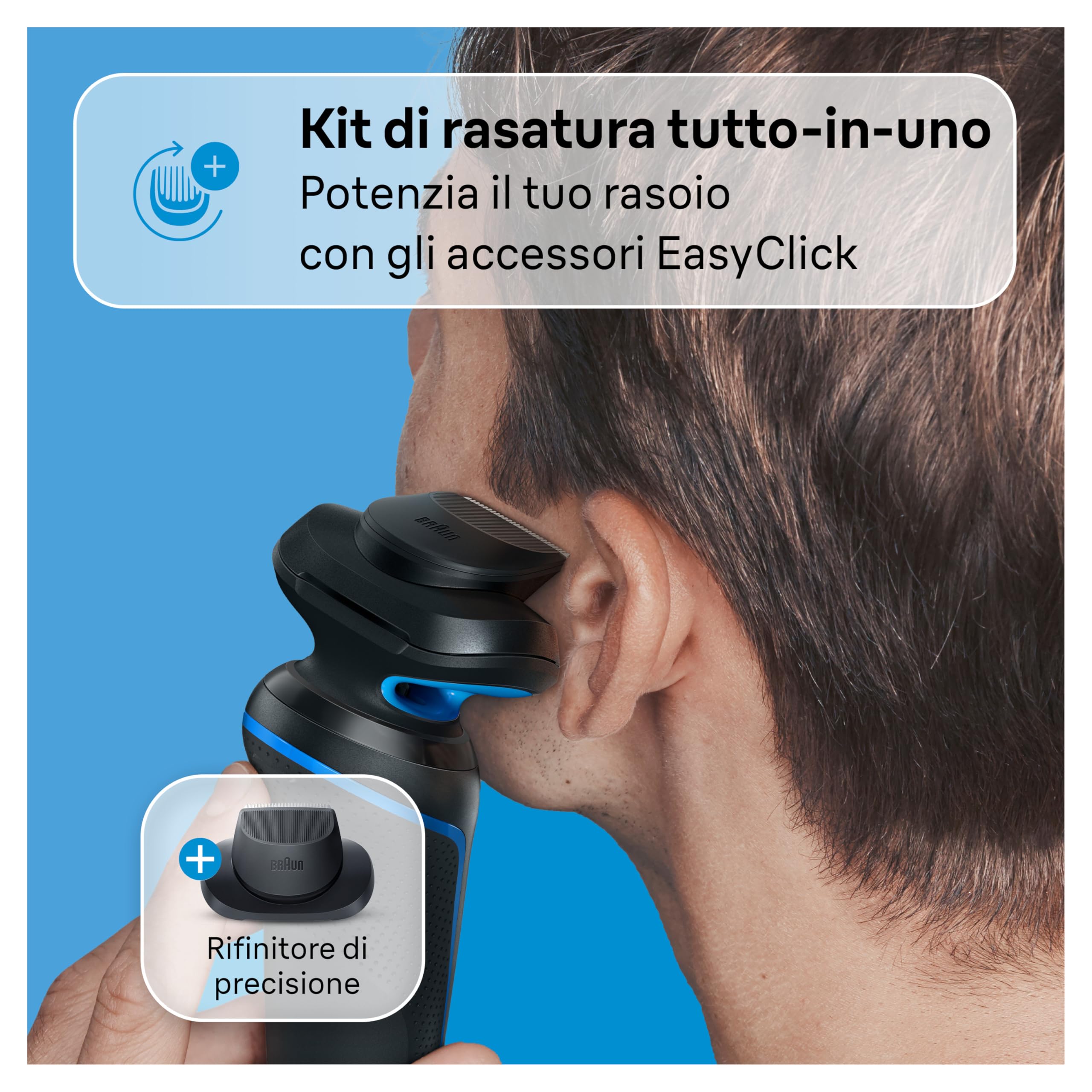 Braun Series 5 Regolabarba Uomo, Rasoio Elettrico Barba, Rifinitore Di Precisione EasyClick, EasyClean, Wet&Dry, Ricaricabile, Rasoio A Lamina Senza Fili, Idea Regalo 51-B1200s Blu