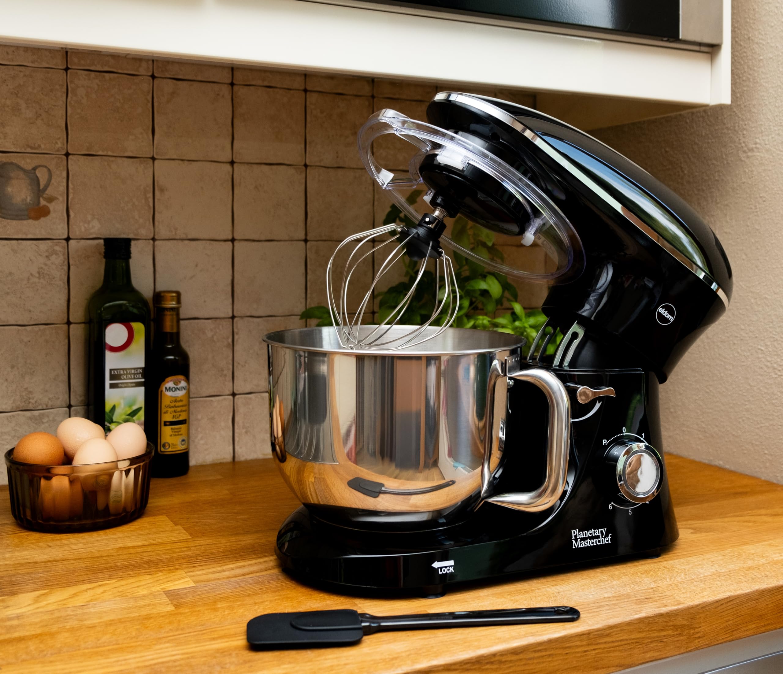 Keukenmachine, kneedmachine met 6 liter roestvrijstalen kom, deegmachine met flexibele roerder, kneedhaak en garde, 6 niveaus, roermachine voor het roeren, kneden en kloppen, 1500 W