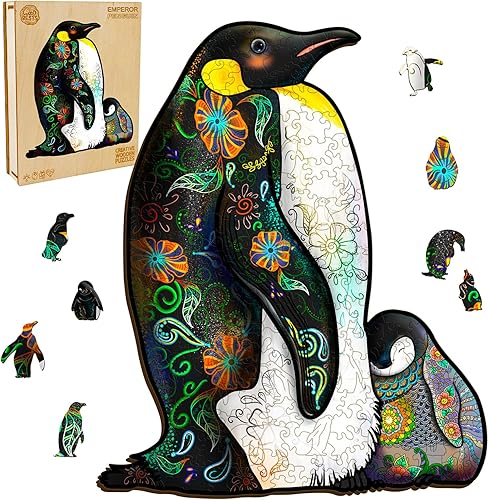 WOODBESTS Rompecabezas de madera para adultos y niños, rompecabezas de pingüino emperador, rompecabezas de animales de madera, rompecabezas de corte
