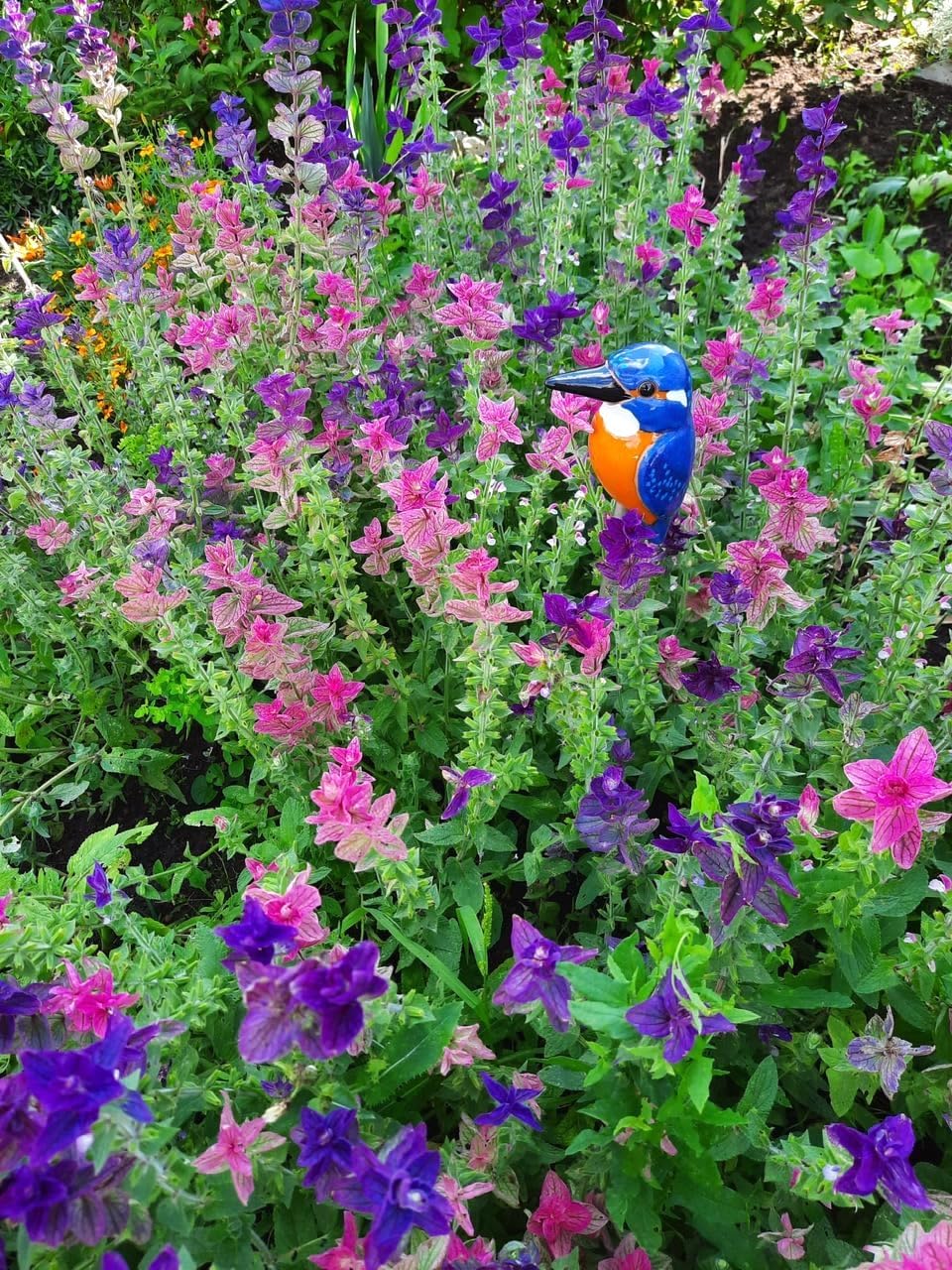 Gartenstecker Keramik Handgefertigt - Gartendeko für Draußen Wetterfest - Garten Deko Keramik - Vogel Gartenfiguren & Gartenstatuen - Eisvogel