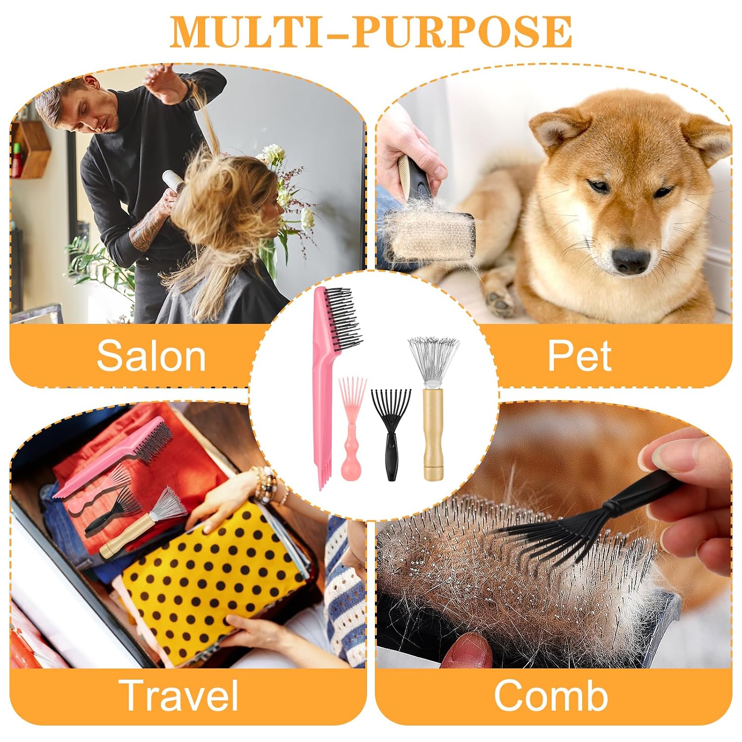 Nogeqi 4pcs Hair Brush Cleaning Tool, Brush Cleaner Tool, Comb Cleaner, Hairbrush Cleaner Metal Wire Hairbrush Cleaning Tool for Home And Salon Use (4 Style)