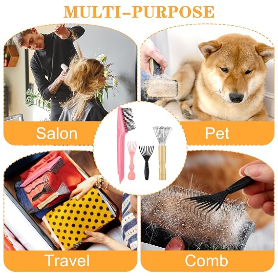 Nogeqi 4pcs Hair Brush Cleaning Tool, Brush Cleaner Tool, Comb Cleaner, Hairbrush Cleaner Metal Wire Hairbrush Cleaning Tool for Home And Salon Use (4 Style)