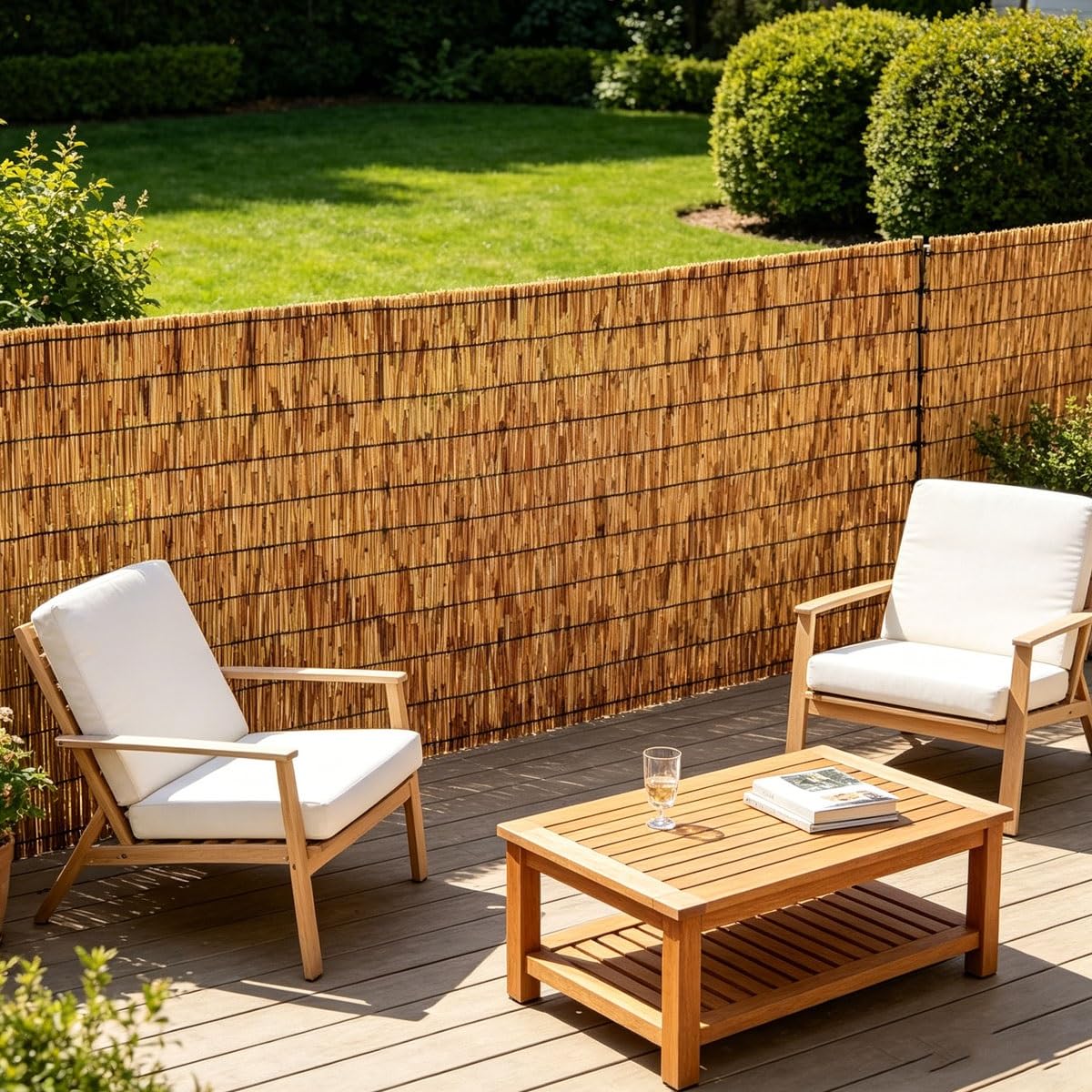 Stuoia in Bambù Naturale Pelato, Arelle Canniccio per Recinzione Frangivista Frangivento, Arella per Giardino Balcone Terrazza Piscina Cannette Legate, Rotolo Bambù Decorativo(Marrone,H1.8 x L8m)
