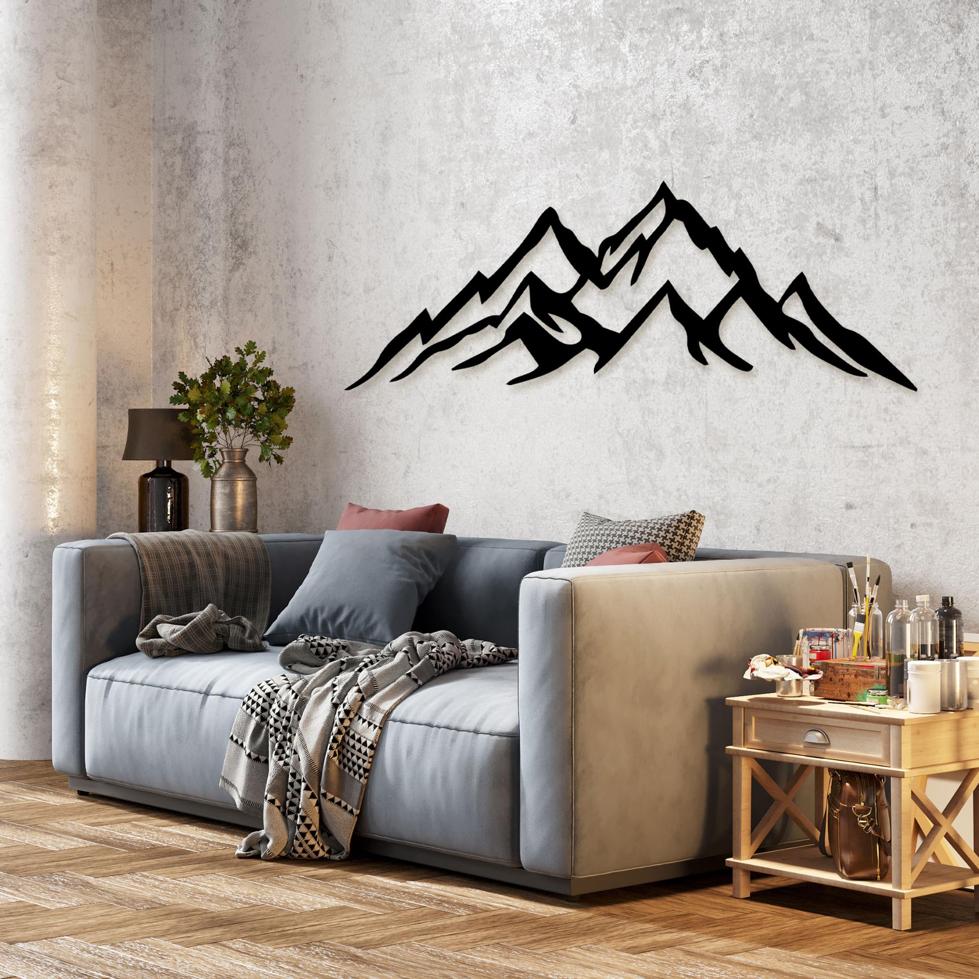 Moderner Berg Metall Wanddekor | 90 x 32 x 0,15 cm Moderner Berg Themed Handmade Metall Wanddekor | Wanddekoration für Heim und Büro (Schwarz, 90 cm x 32 cm)