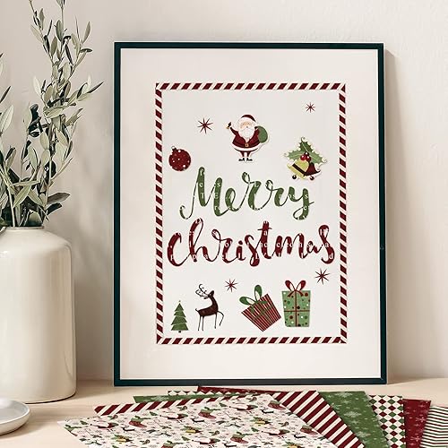Miniatura 7 de Whaline Paquete de 24 papel de patrón navideño de 11.8 x 11.8 in, papel texturizado rojo y verde, papel de recortes de doble cara, papel de