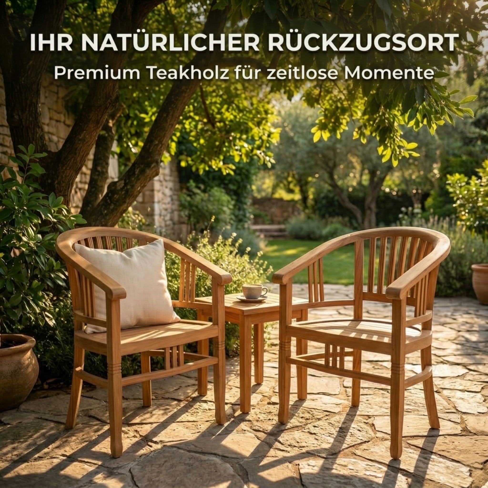 SAM Premium Gartensessel Moreno, Gartenstuhl Teakholz massiv lackiert, Armlehnstuhl mit gerundeter Lehne bis 150 kg, wetterfest für Garten Terrasse Balkon Wintergarten Outdoor, Unikat