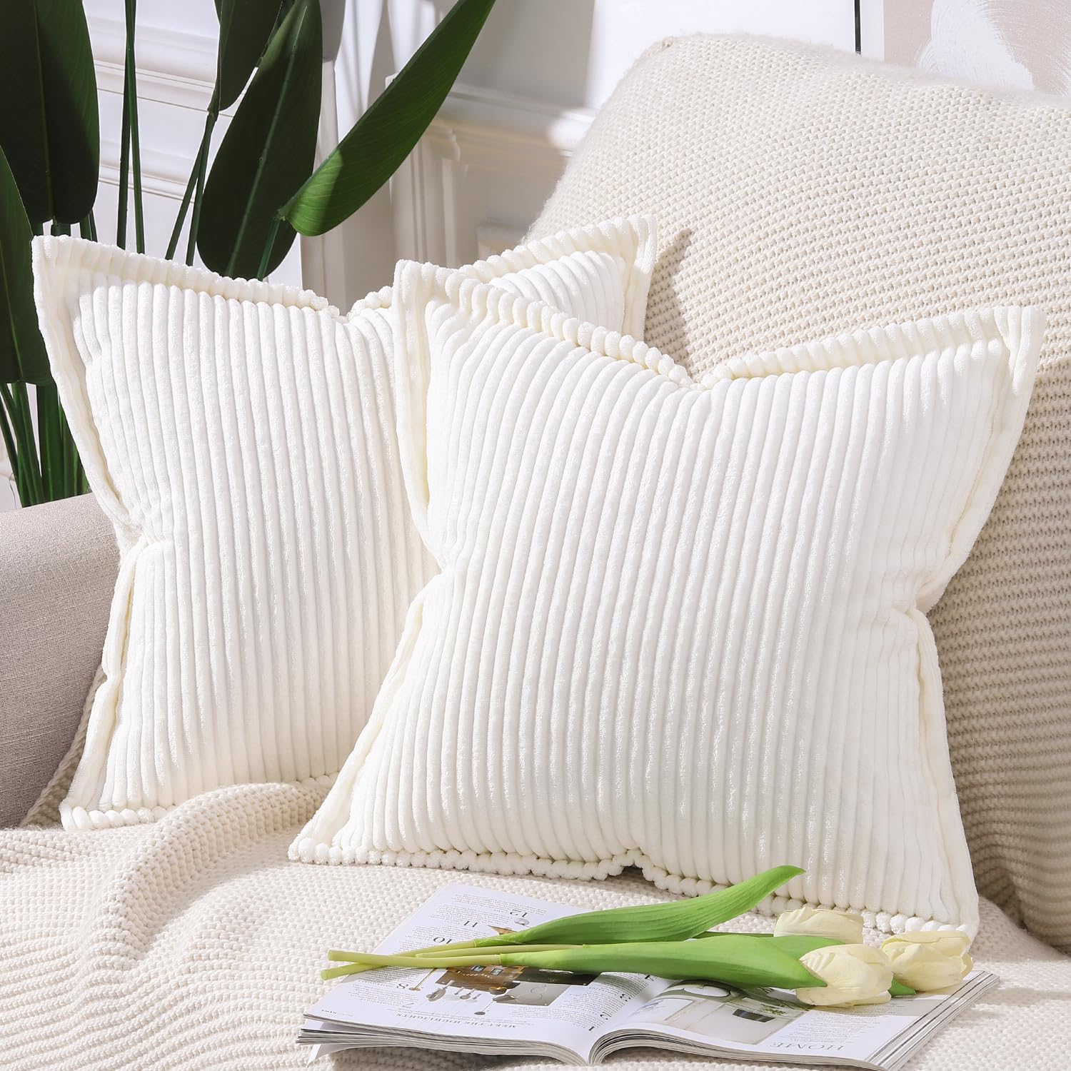 Amazon.co.jp: Madizz 2枚セット コーデュロイ 装飾的な クッション