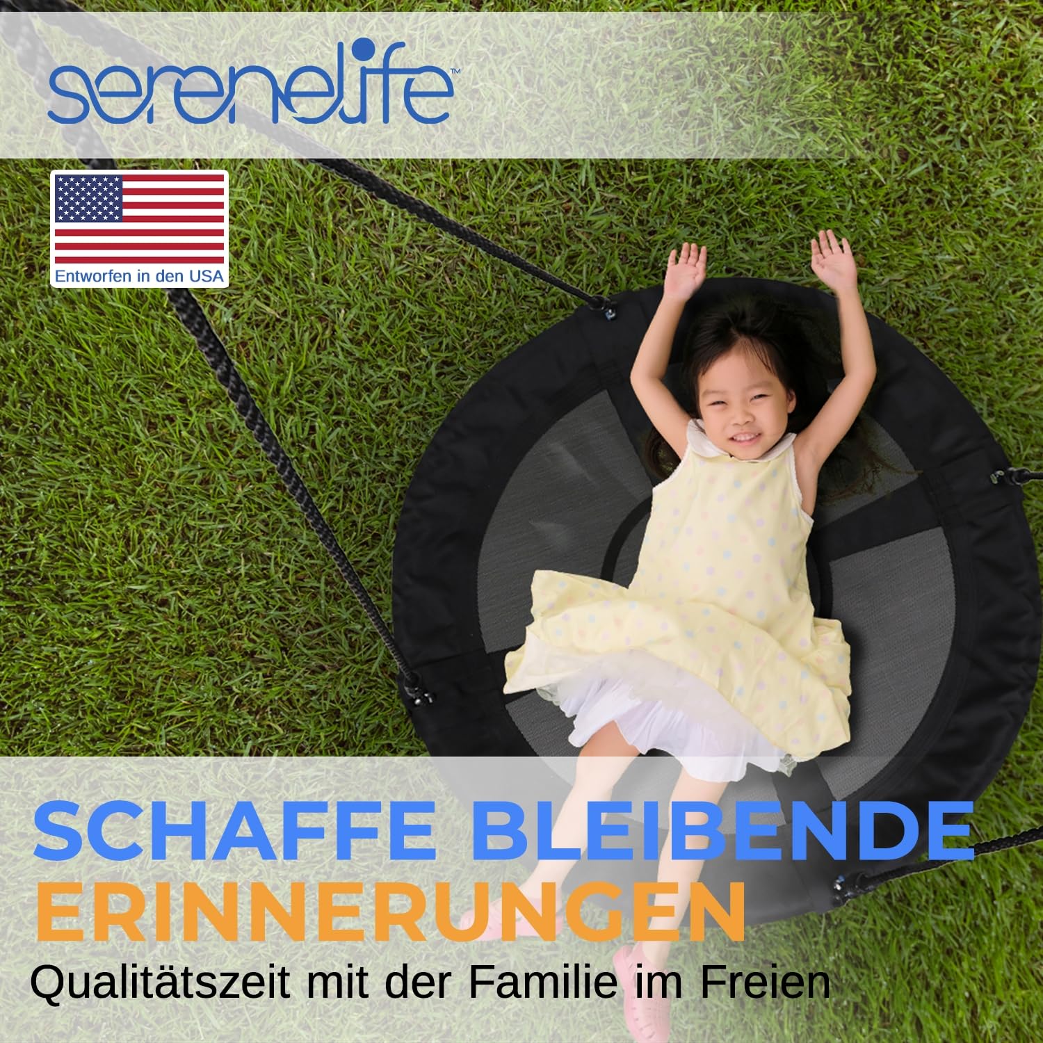 SereneLife Nestschaukel Indoor Outdoor, 100 cm Kinder Schaukel, bis 270 kg belastbar, Baumschaukel für Garten, Kinder & Erwachsene, Schwarz