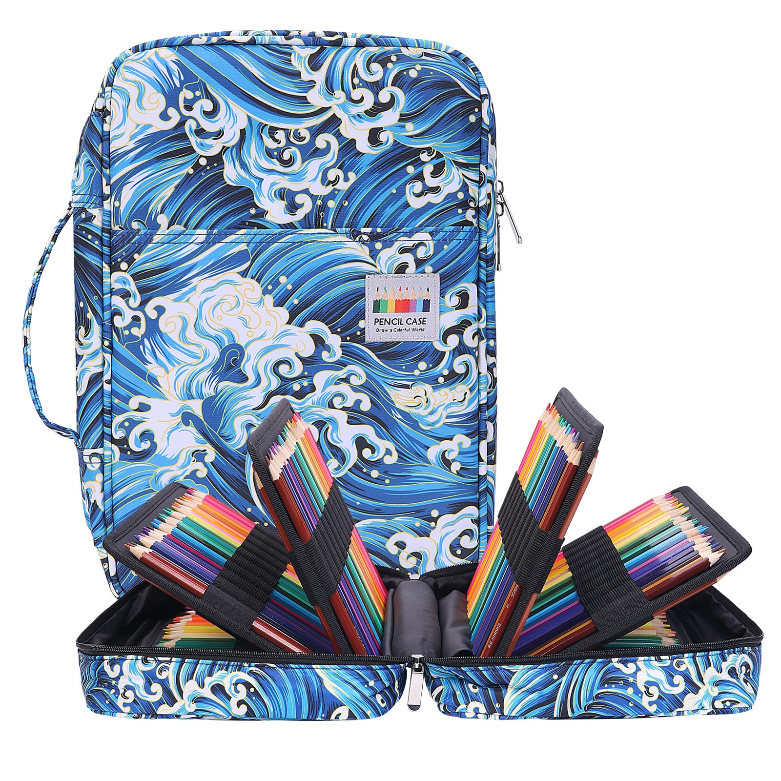 BOMKEE Large Capacity Pencil Case for Adults, 304 Slots Pen Case Pencil Case Multi Compartments Slot Pen Organizer Bag for Colored Pencils, Markers, Gel Pencils (Sea Wave, 304)