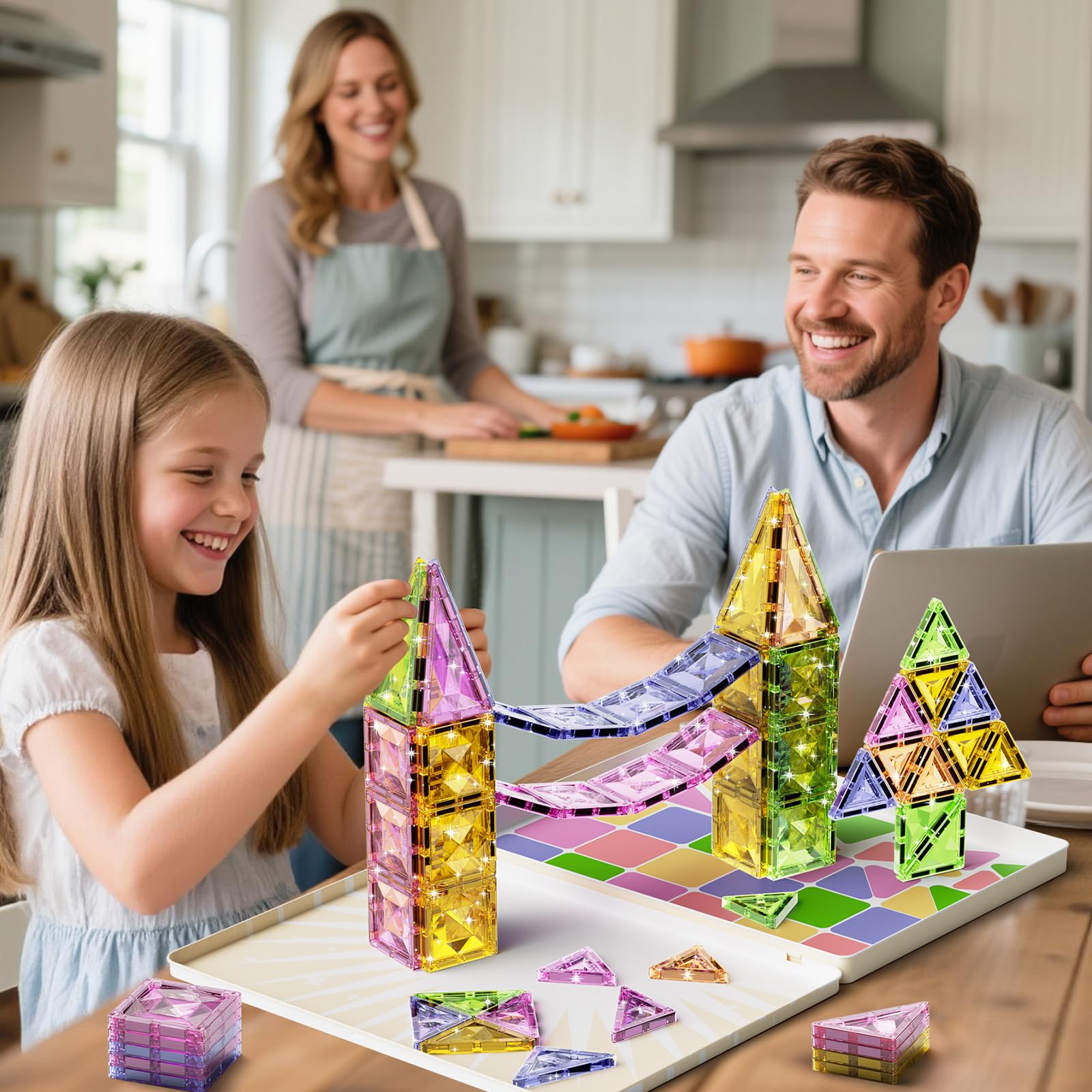 60 Blocs De Construction Magnétiques Pour Enfants Dès 3 Ans – Formes Variées, Bords Arrondis