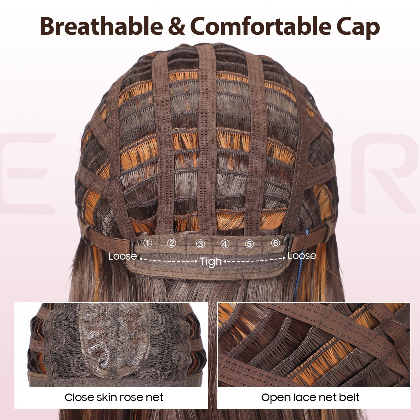 EMMOR Perruques Ombré Auburn pour Femmes Perruque Longue et Bouclée avec Frange en Fibres Synthétiques Résistantes à la Chaleur Perruques Quotidiennes d'Aspect Naturel
