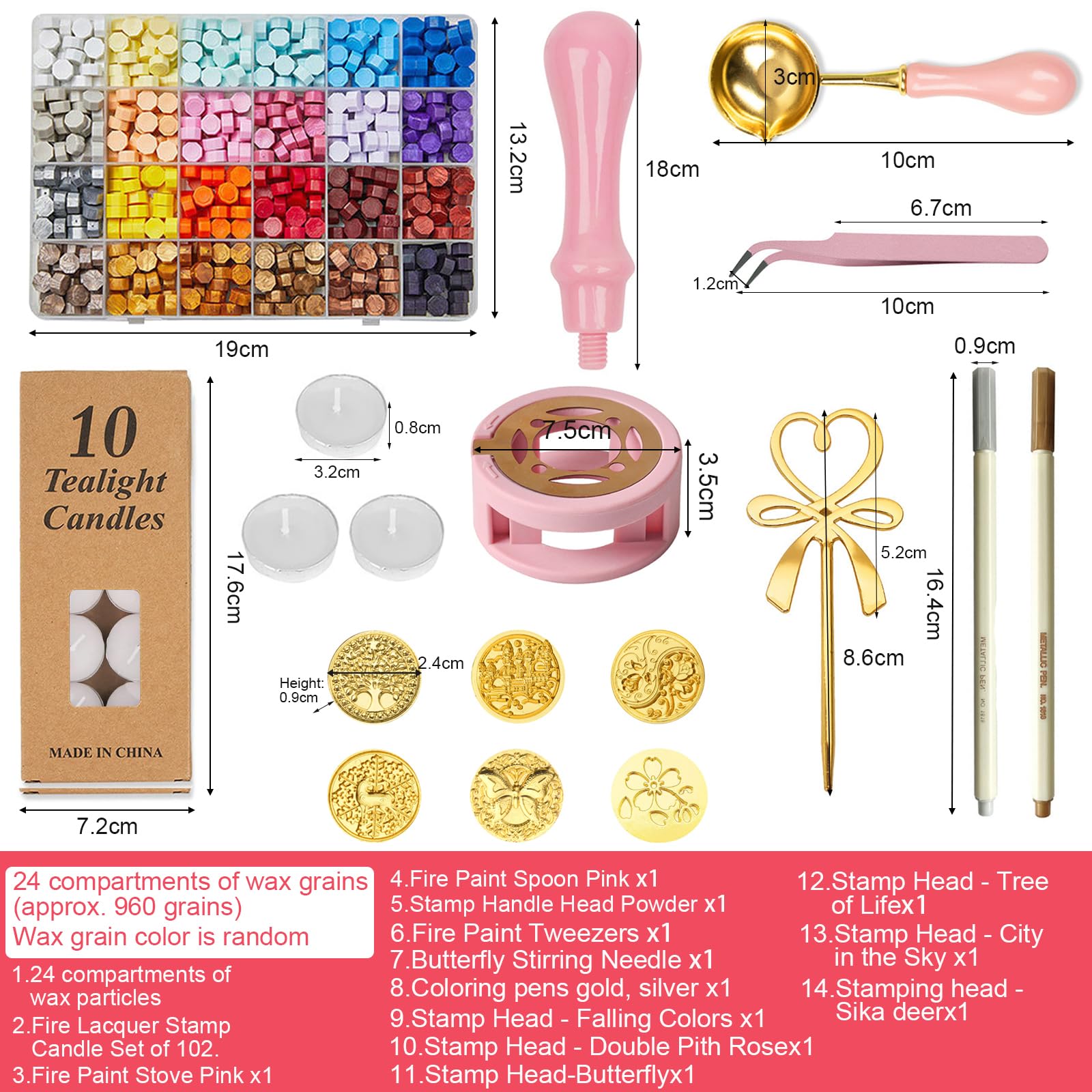 960 Pcs Wax Seal Kit, 960 of Wax Seal Beads in 24 Colors, 6 X Waxs Seal Stamp Head Pens for Vintage Envelopes Letters Crafts Decoration - Image 2