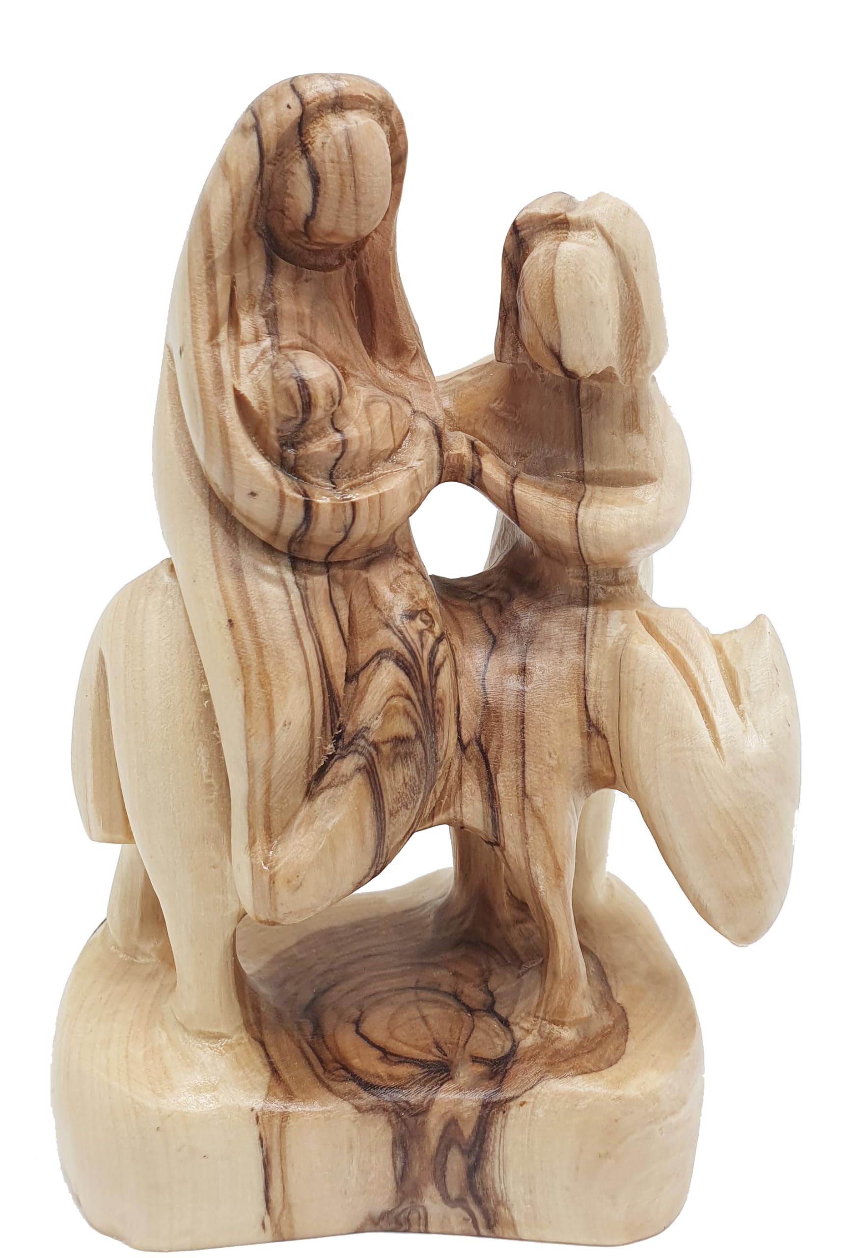 Zuluf 5.3" Olive Wood Flight to Egypt Nativity Statue – Hand-Carved Holy Family Scene with Mary, Joseph &amp; Baby Jesus – Catholic Figurine for Spiritual and Home Decor – HOF014