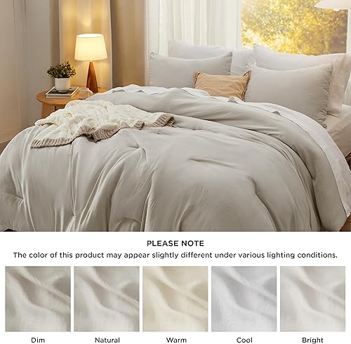 Miniatura 7 de Bedsure Juego de edredón tamaño King, edredón de cama prelavado suave beige para todas las estaciones, juegos de ropa de cama cálida de 3 piezas, 1