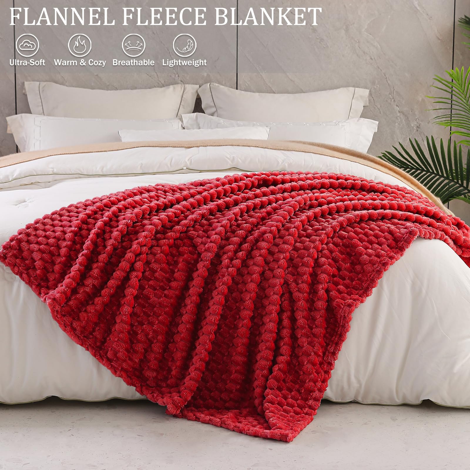 Exclusivo Mezcla Fleece Throw Blanket for Couch Extra Large Fuzzy Deep Red Bed Blankets - Image 3